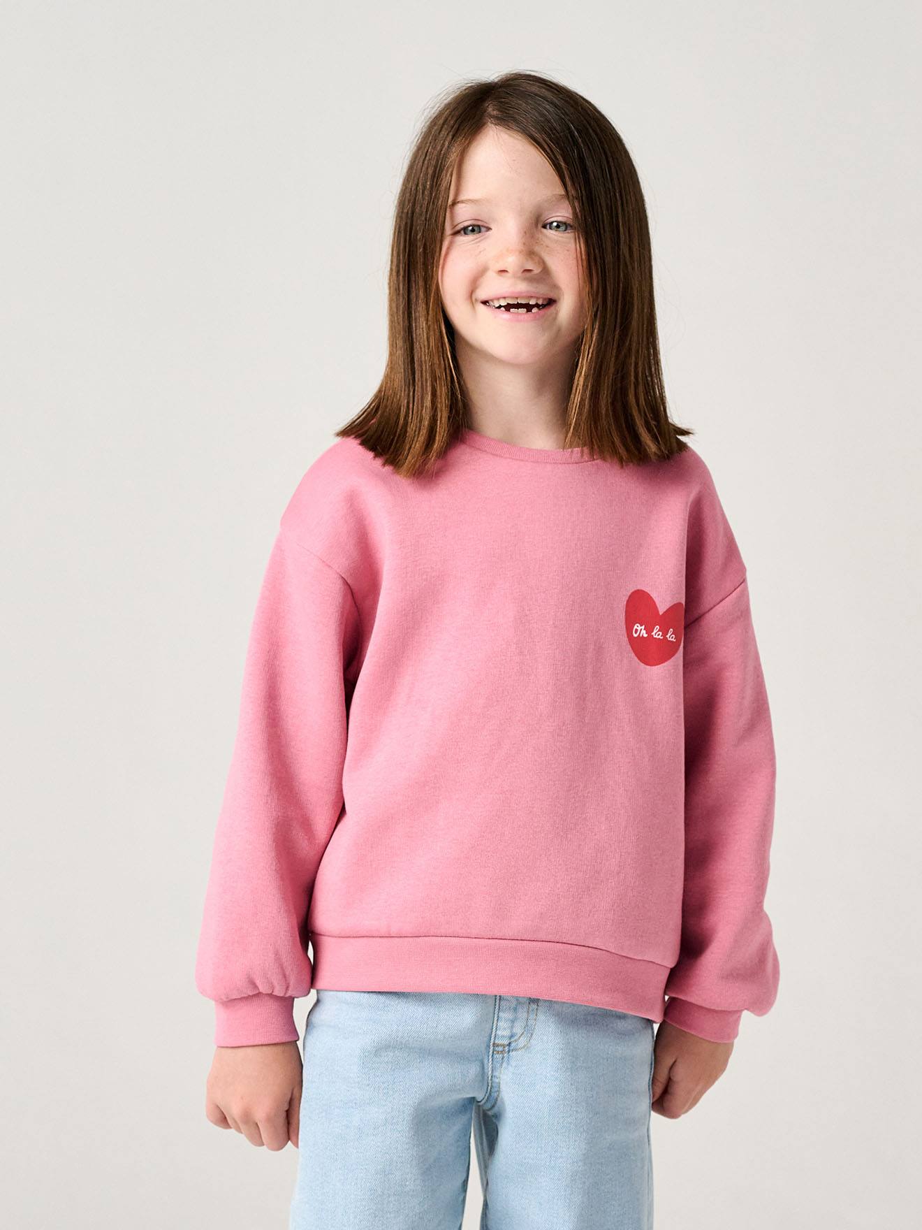 Basic meisjessweater met motief pioenroos