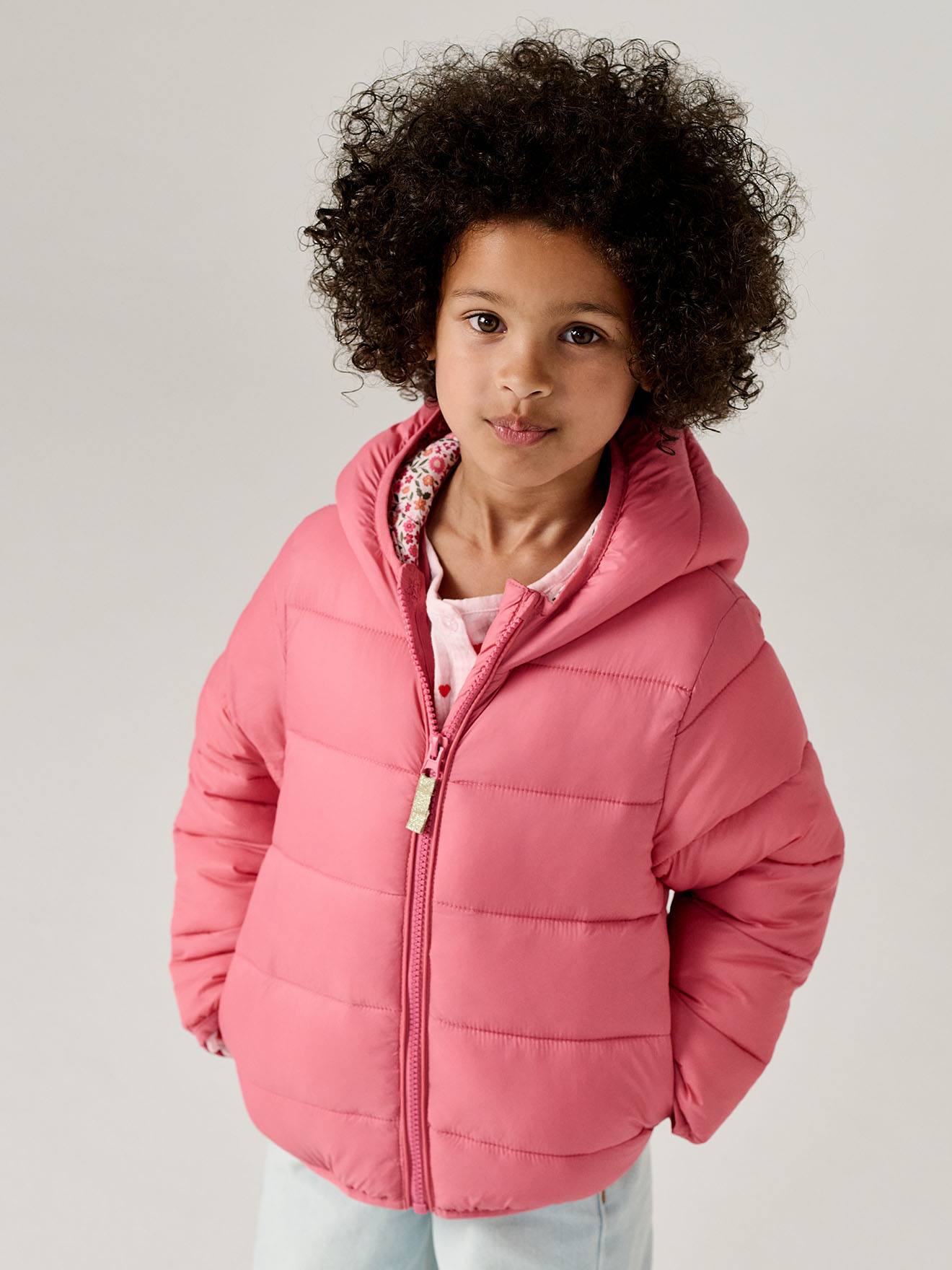 Lichtgewicht donsjas met capuchon voor meisjes rozen