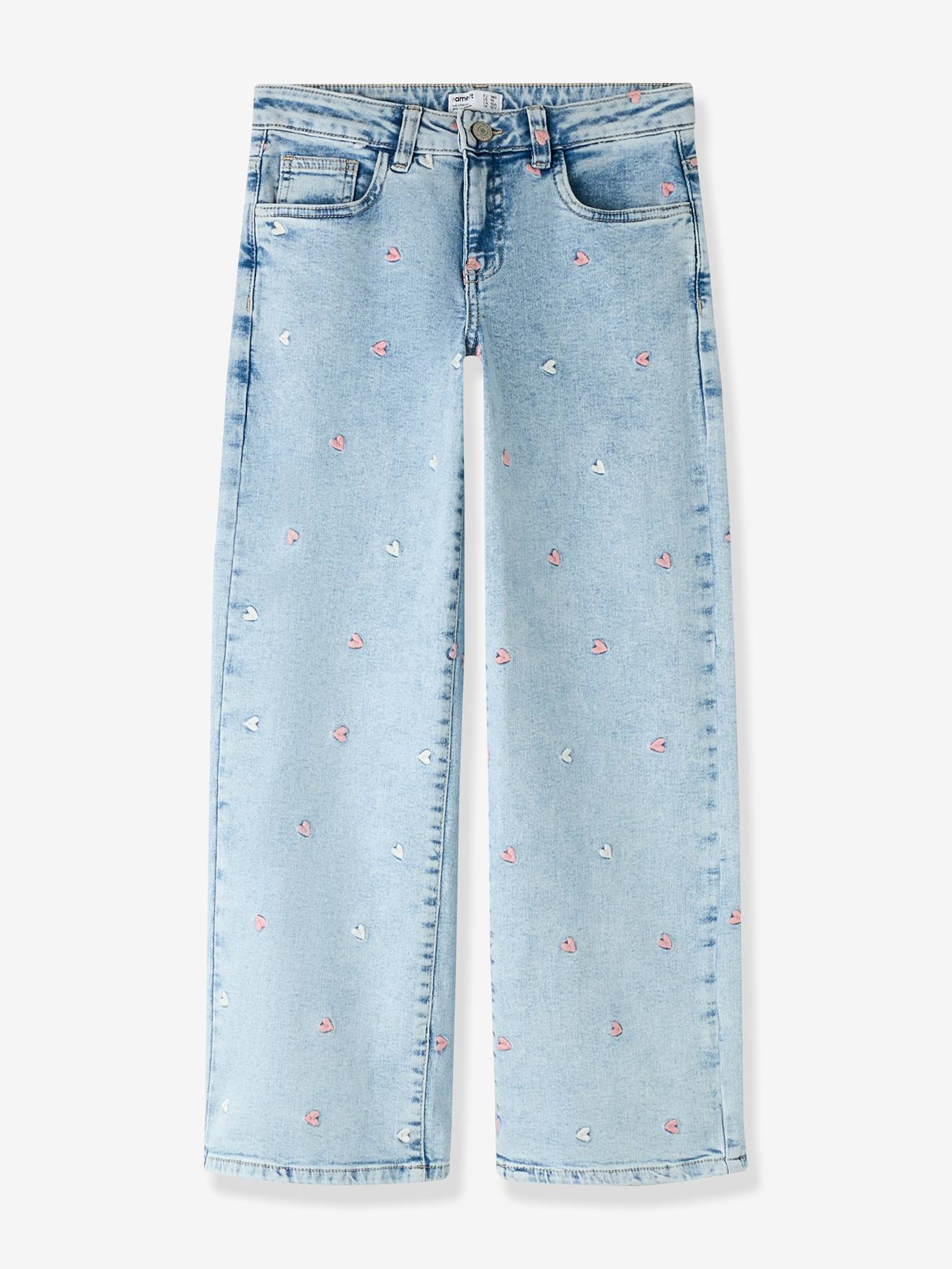 Wijde jeans met borduursel voor meisjes NAME IT gebleekt denim