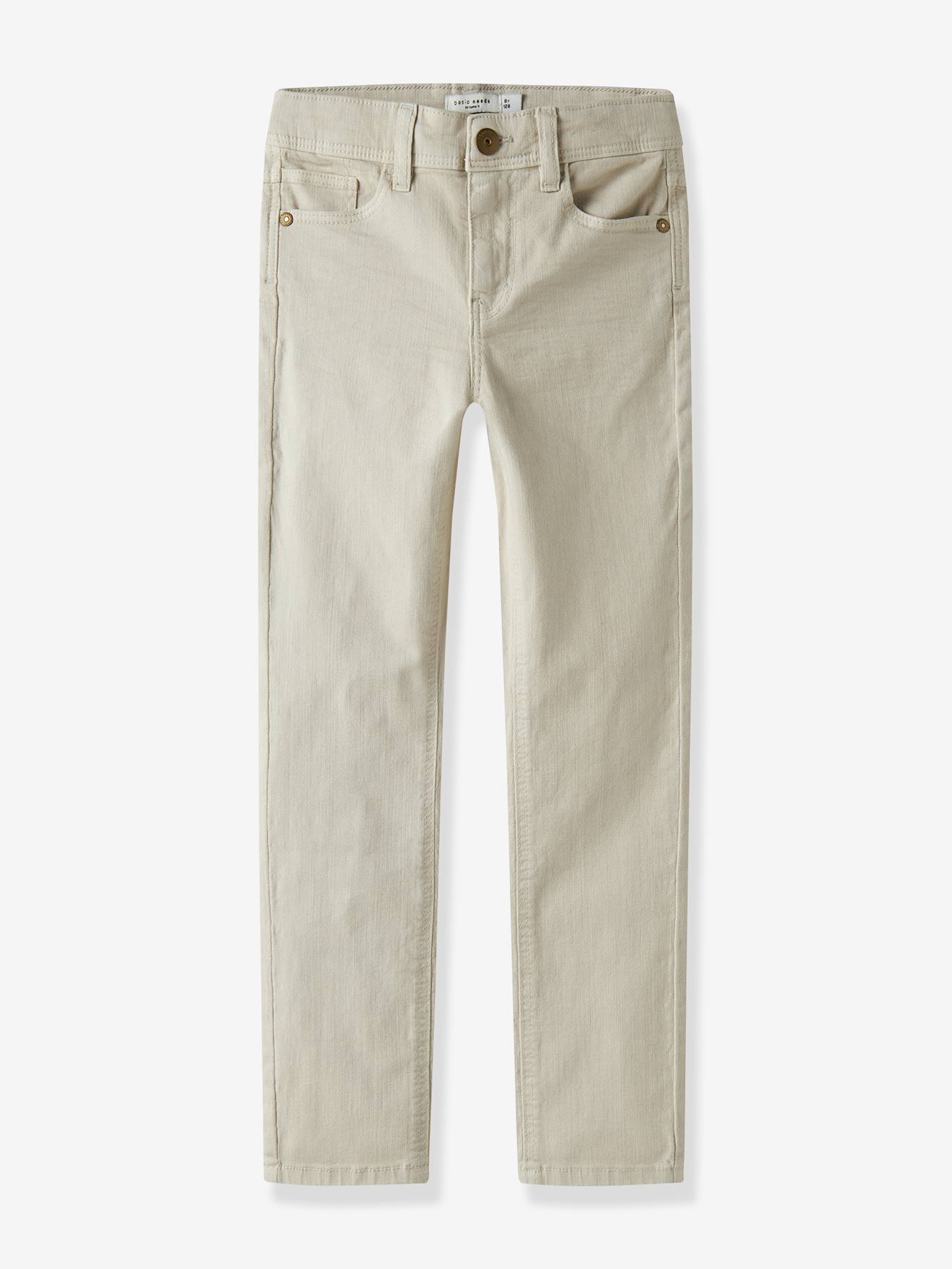 Skinny broek van keperstof voor jongens van NAME IT van gerecycled katoen beige (poederkleur)
