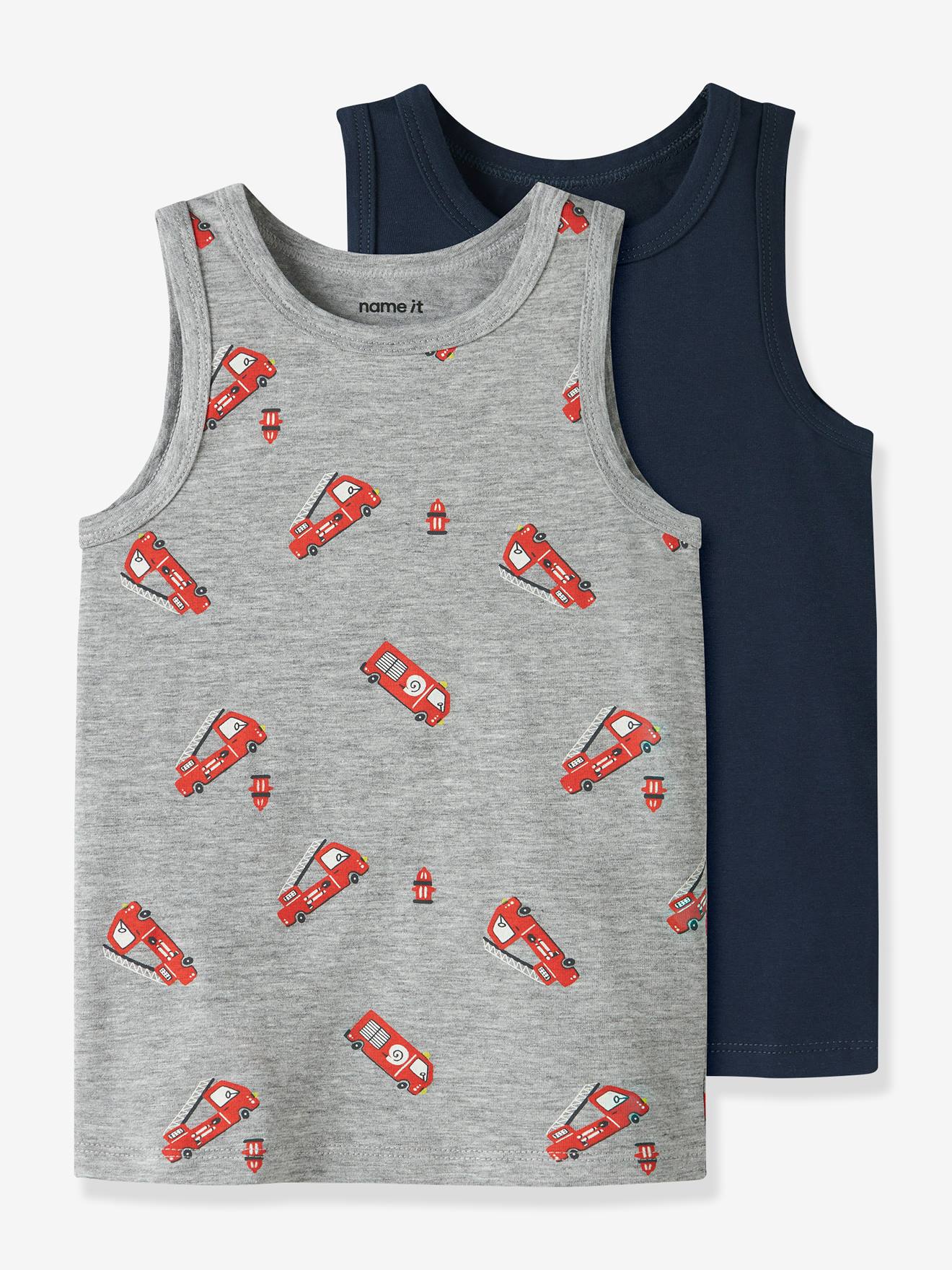 Set van 2 hemdjes brandweerman jongen NAME IT gemêleerd grijs