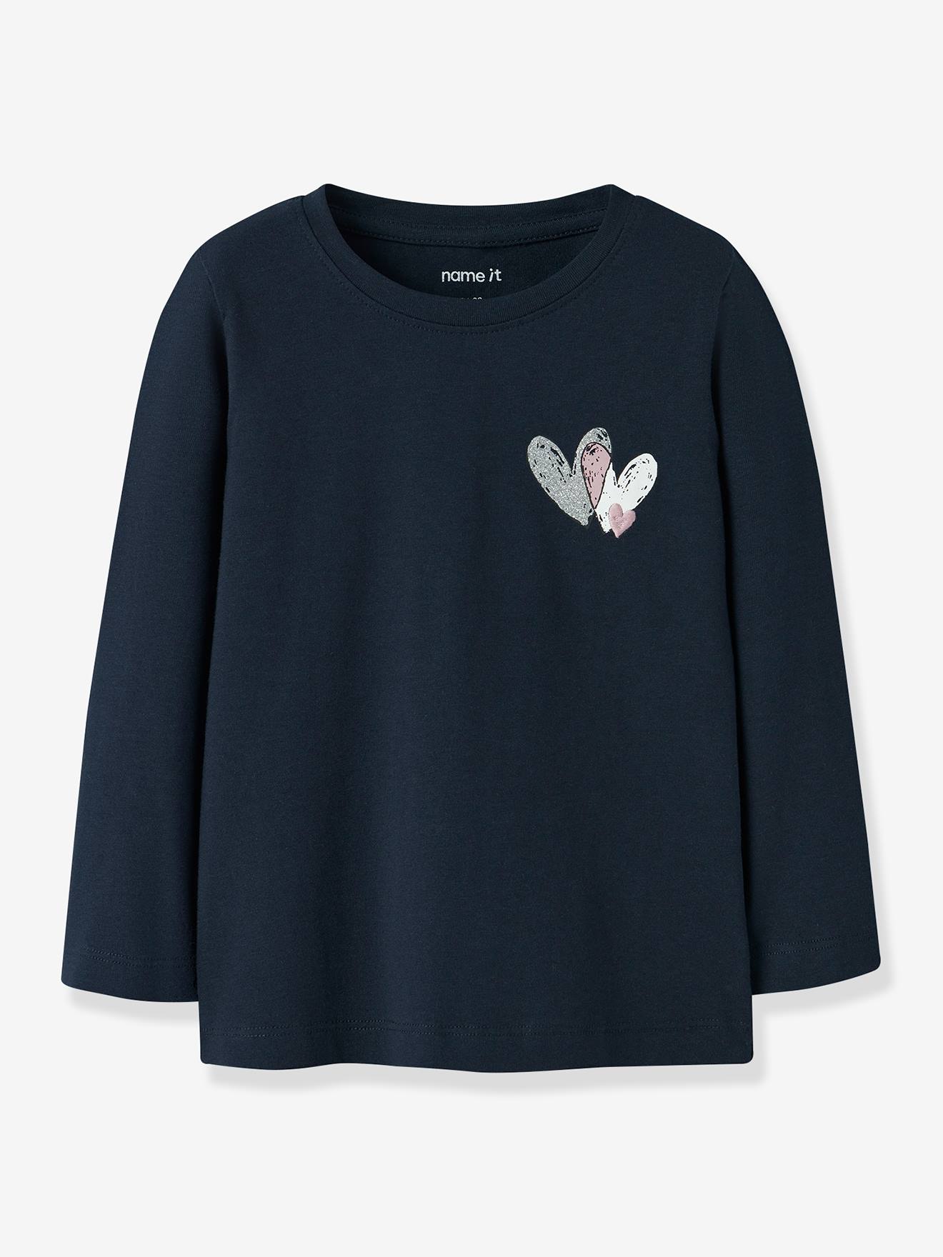 T-shirt met hartvormige pailletten voor meisjes van NAME IT marineblauw