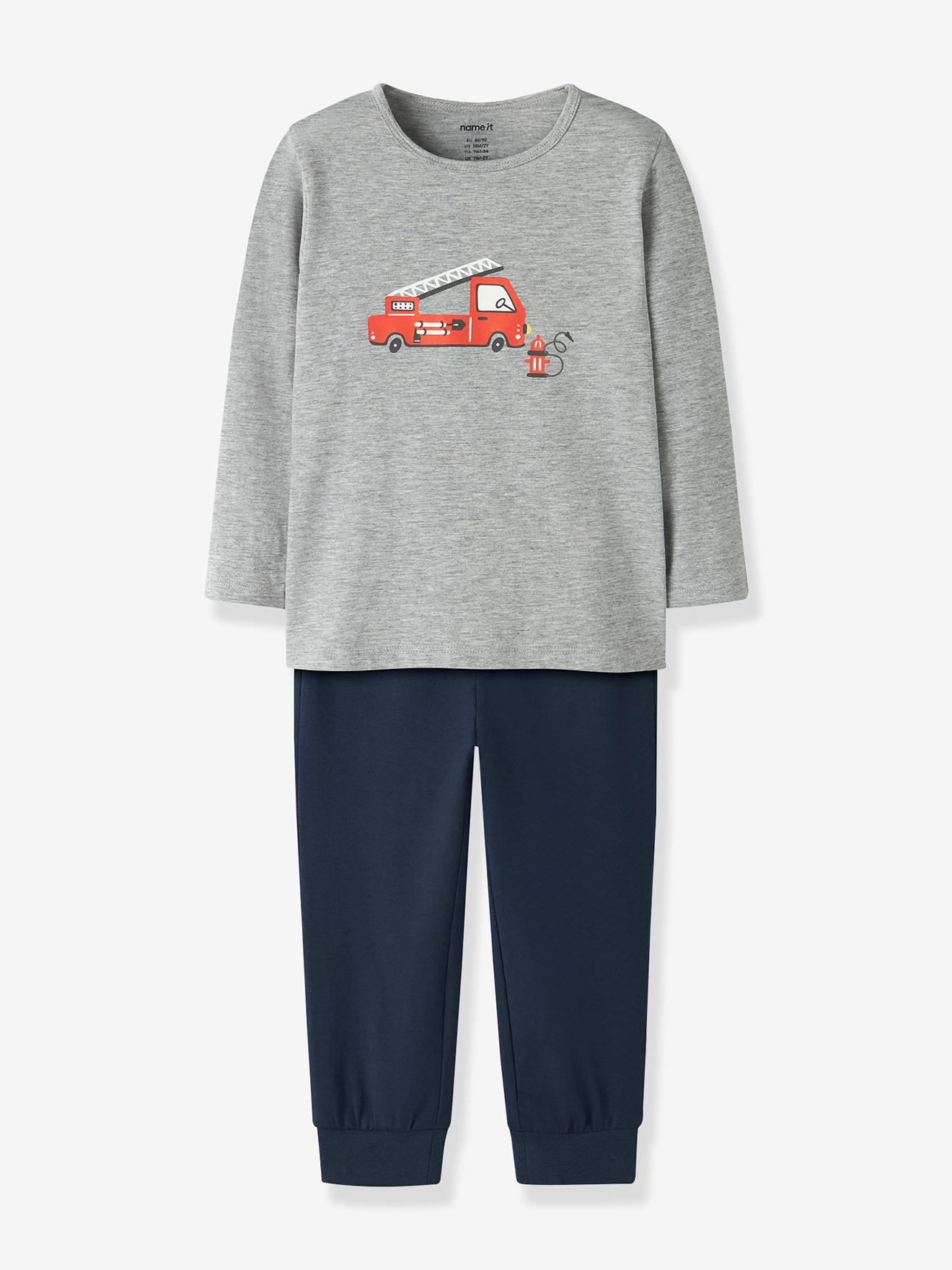 Pyjama brandweerman jongen NAME IT gemêleerd grijs