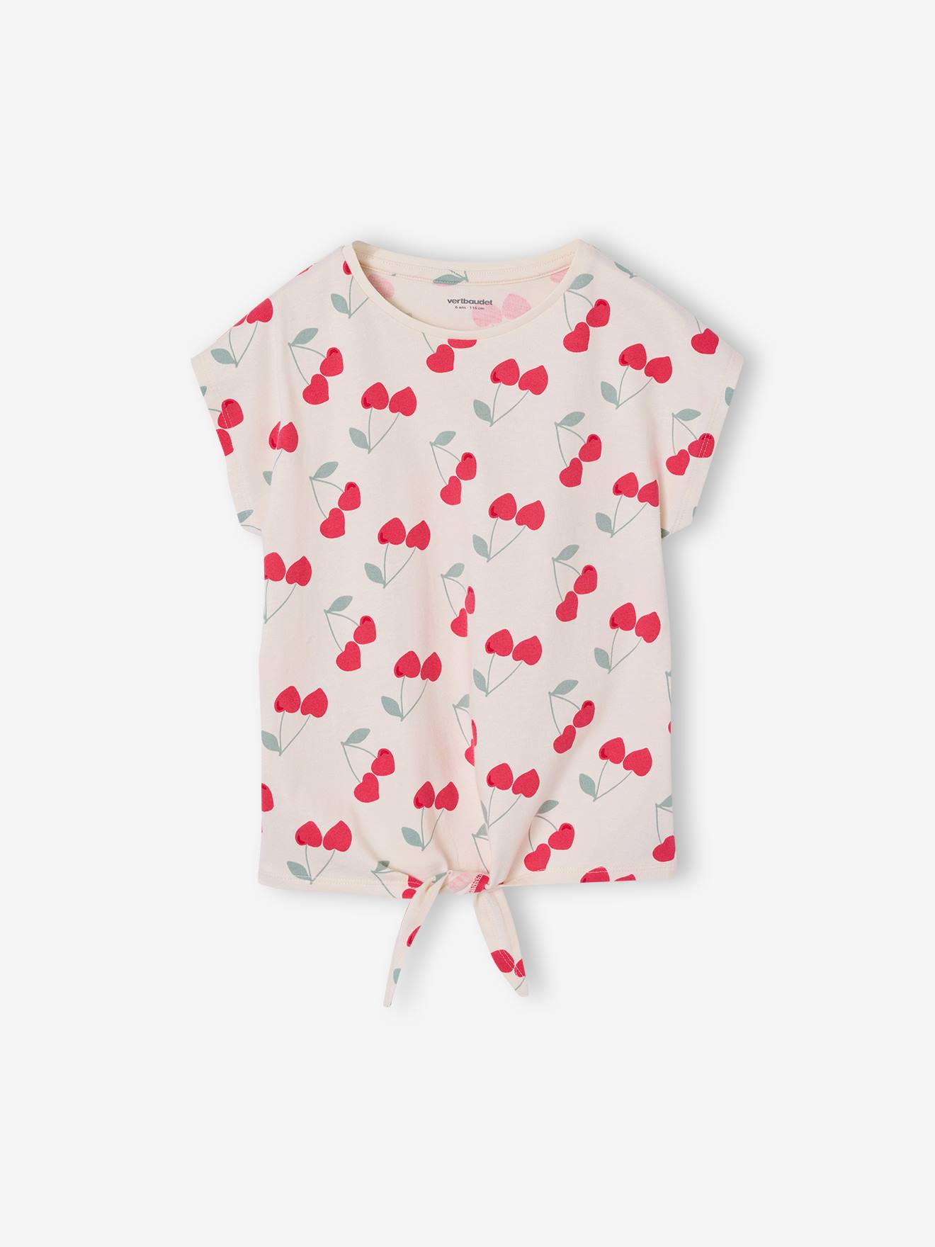 Gestreept T-shirt voor meisjes met sierstrik wit