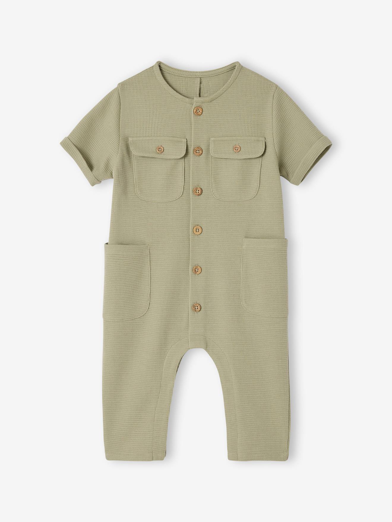 Jumpsuit met honingraatmotief baby saliegroen