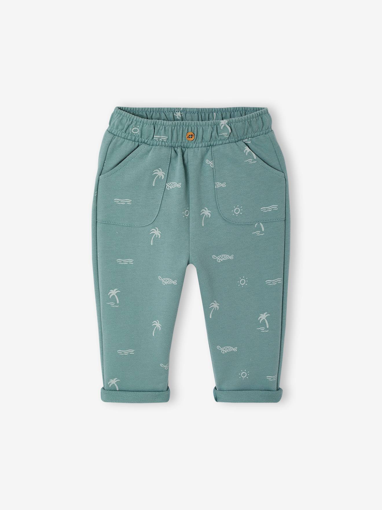 Broek met print van molton baby smaragdgroen