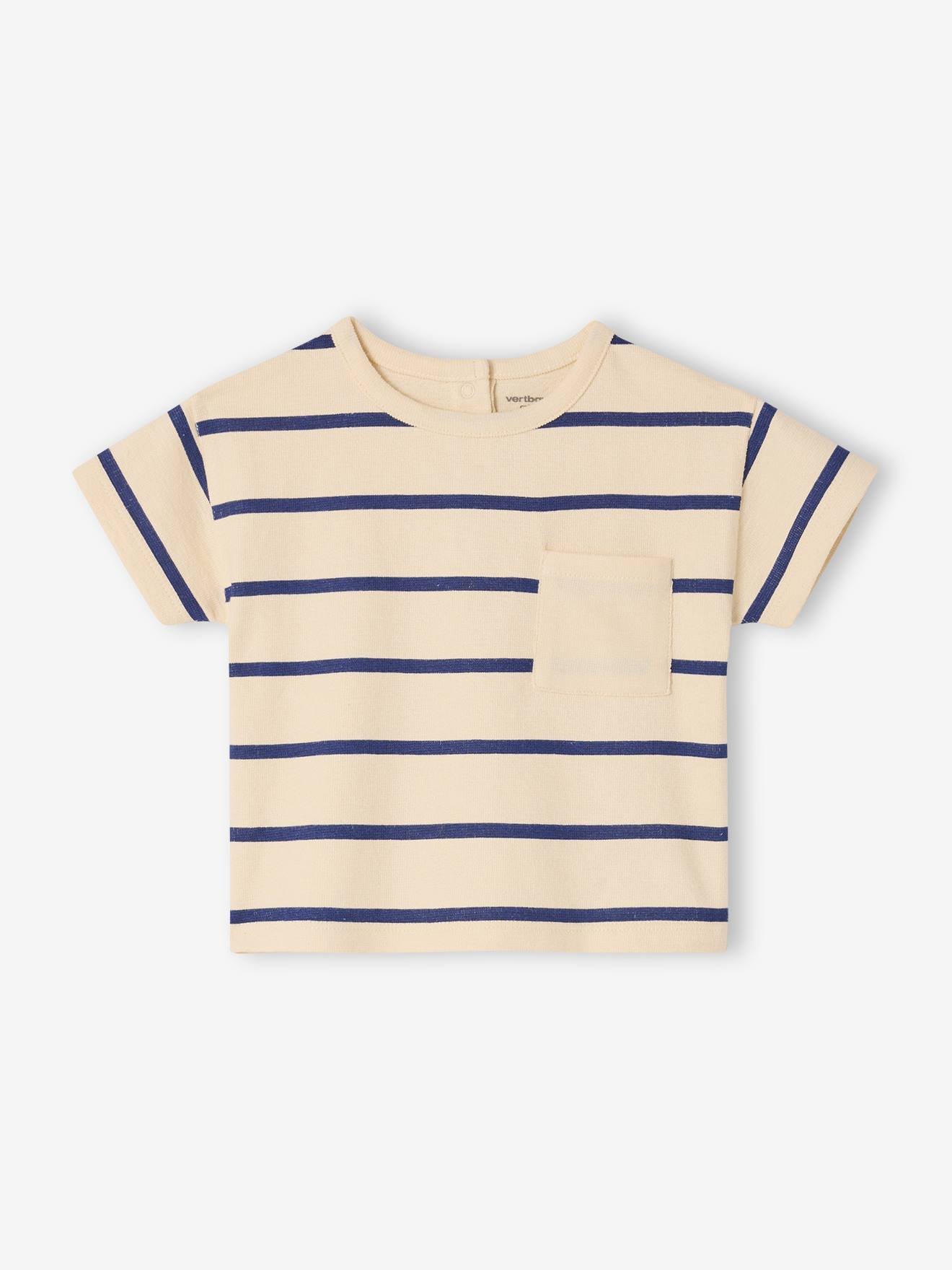 Gestreept t-shirt baby van katoen blauw, gestreept
