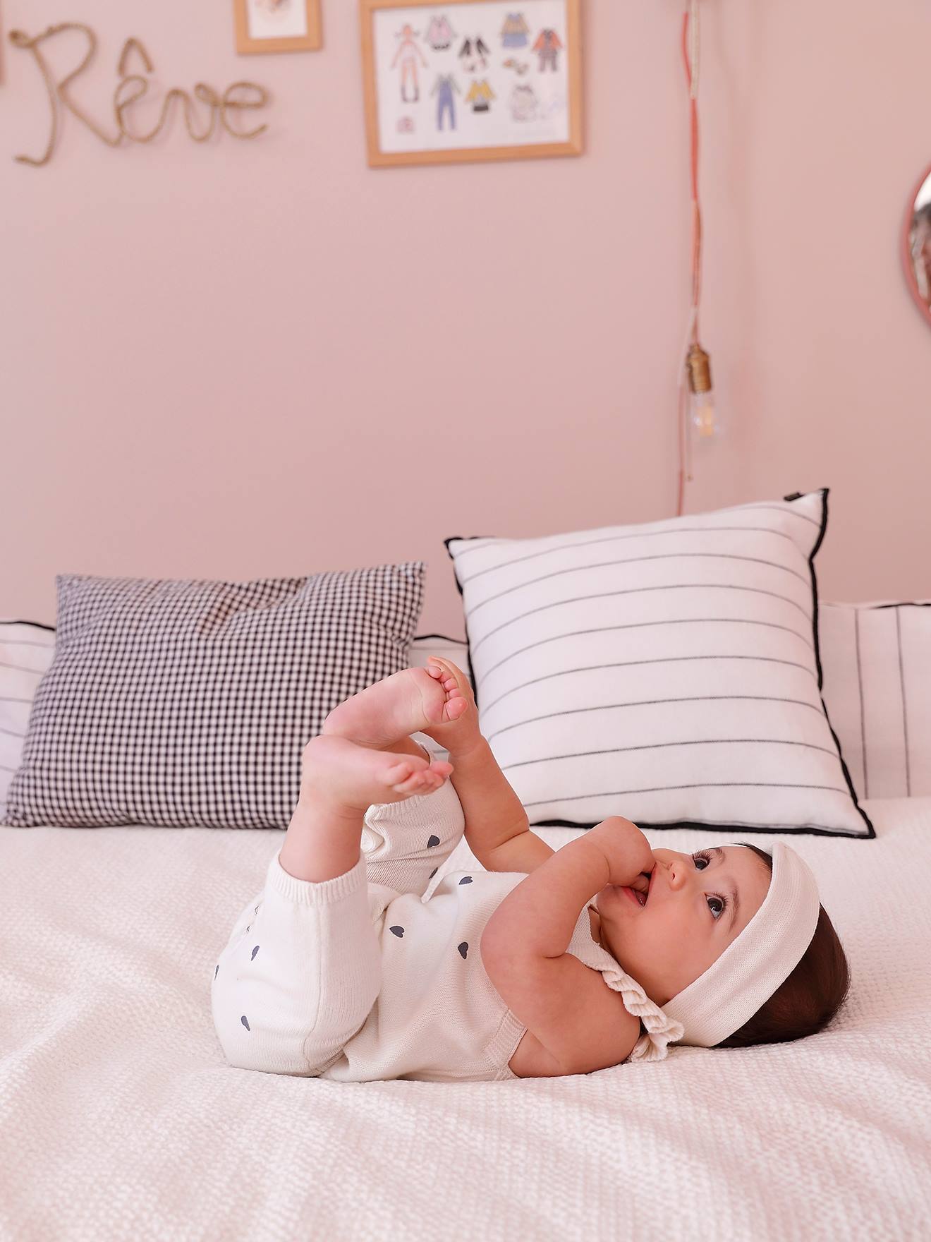 Babypakje salopet voor meisjes en haarband ecru