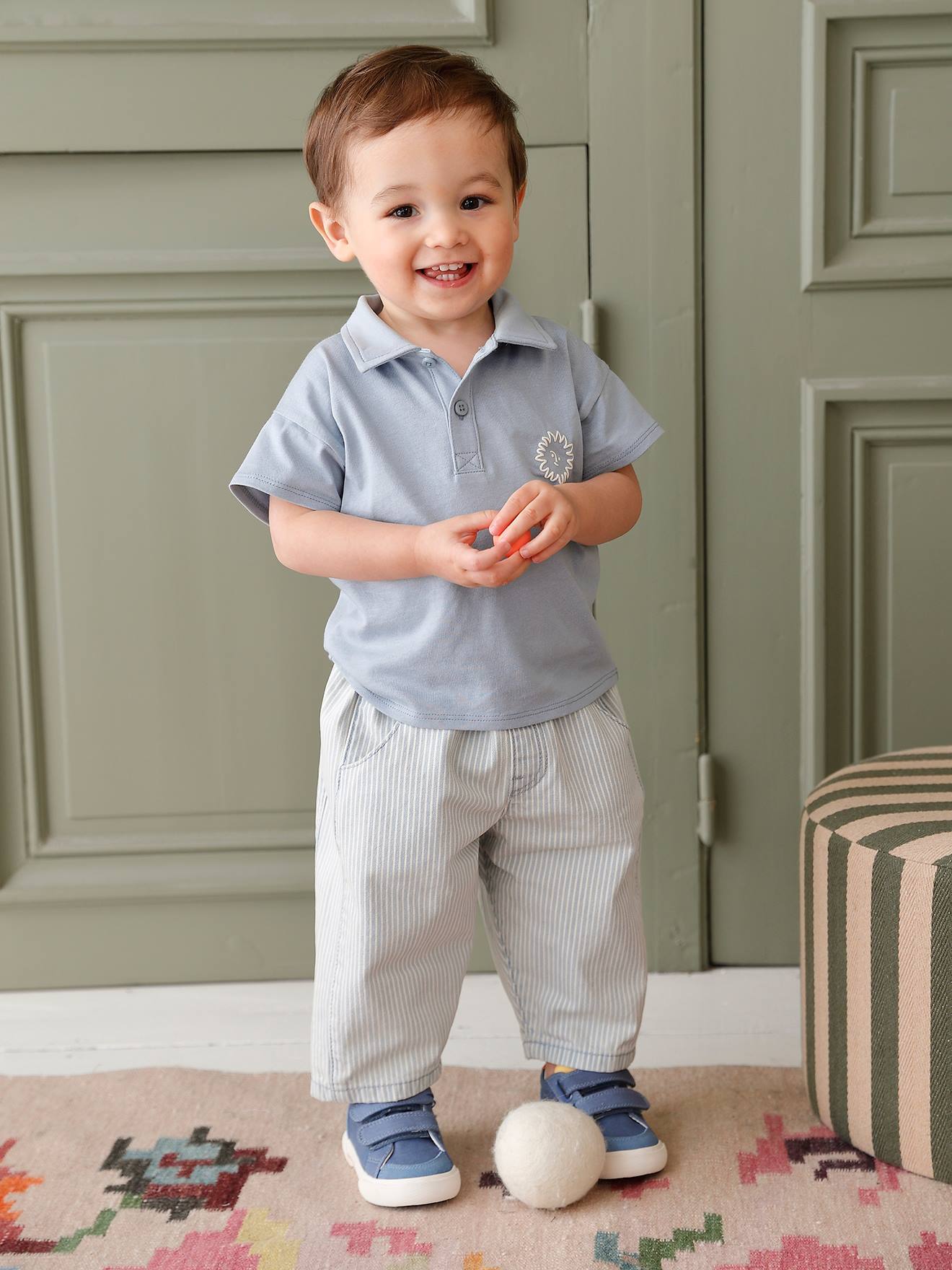 Babyset met polo en broek baby jongen blauw, gestreept