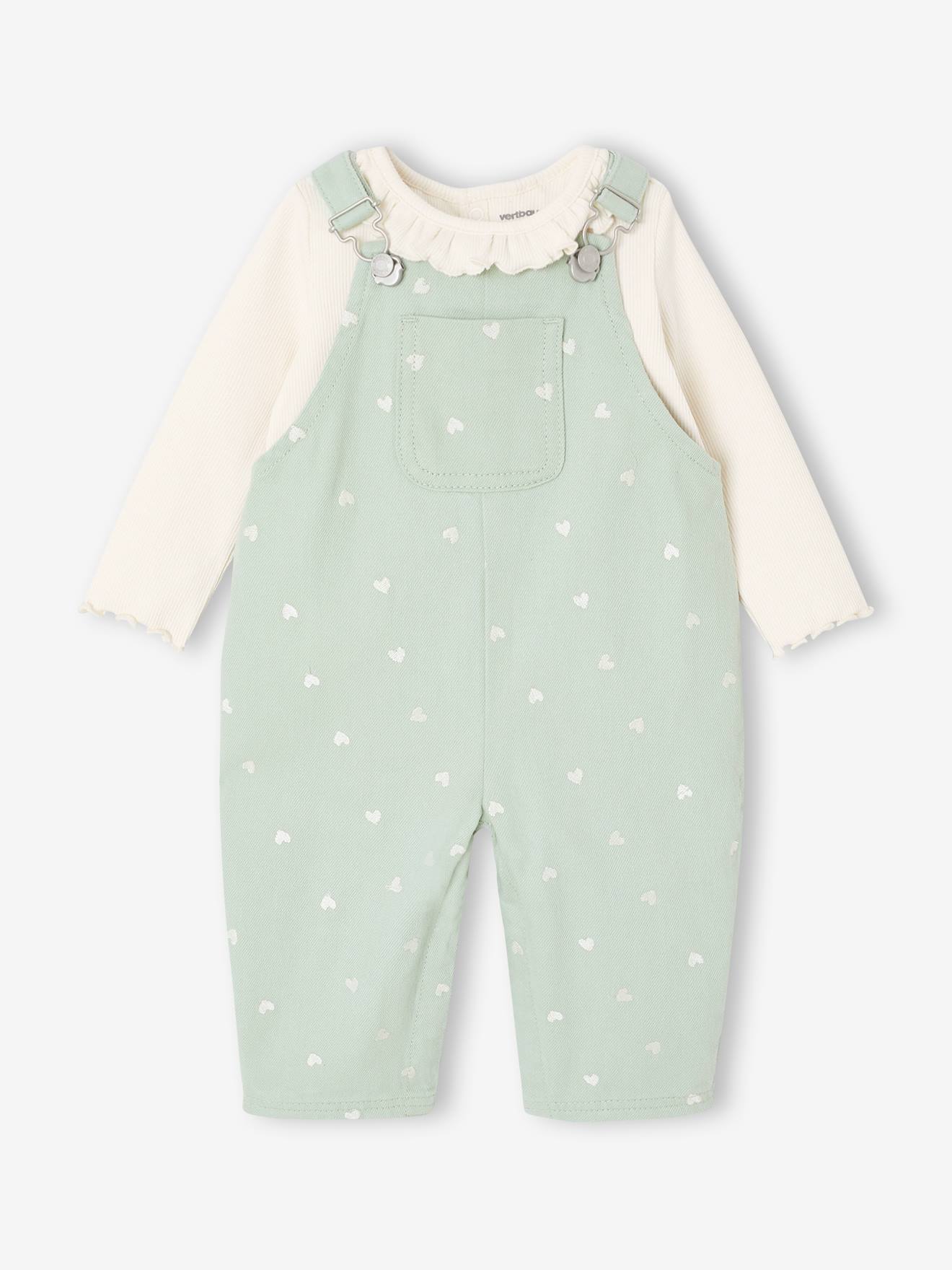 Babyset salopet T-shirt baby hartje blauwgroen