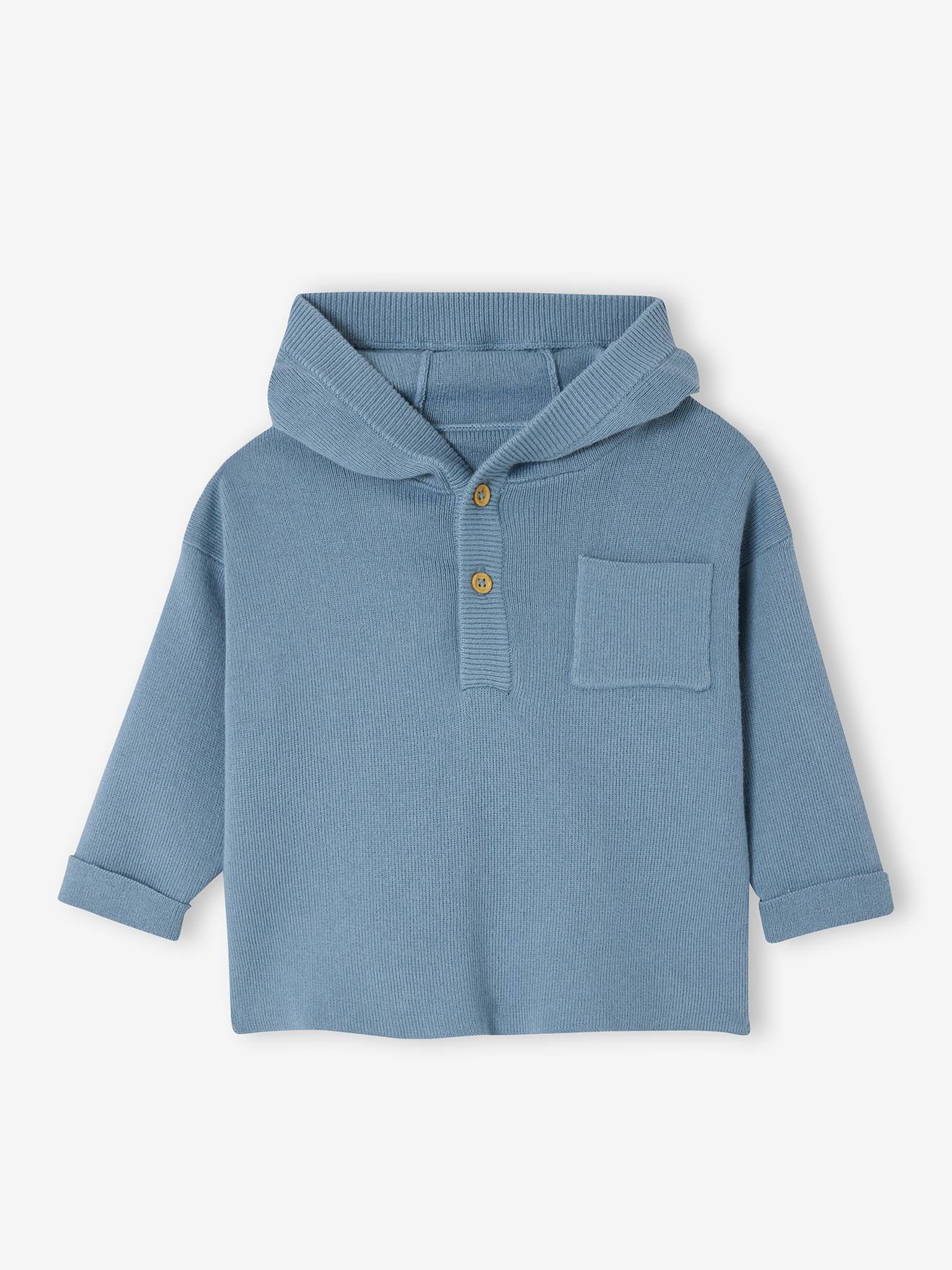 Gestreepte trui met capuchon baby jeansblauw