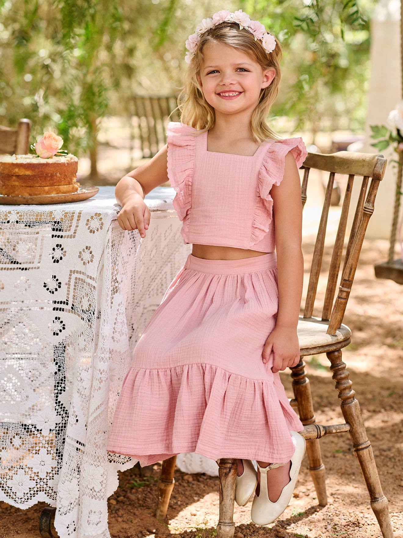 Ceremonie-set blouse en rok met volant voor meisjes rouge