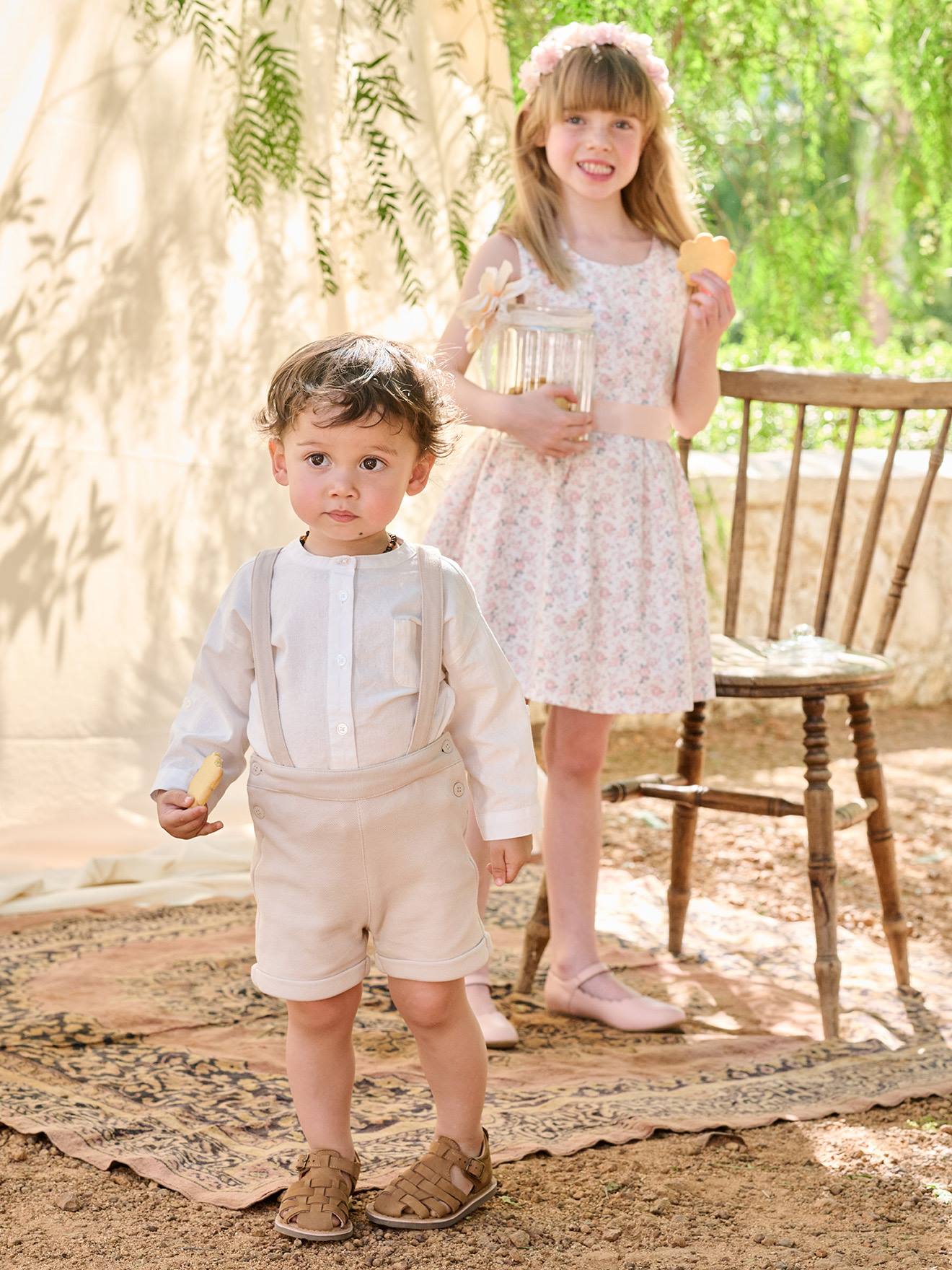 Feestelijke set met overhemd + korte broek voor baby beige