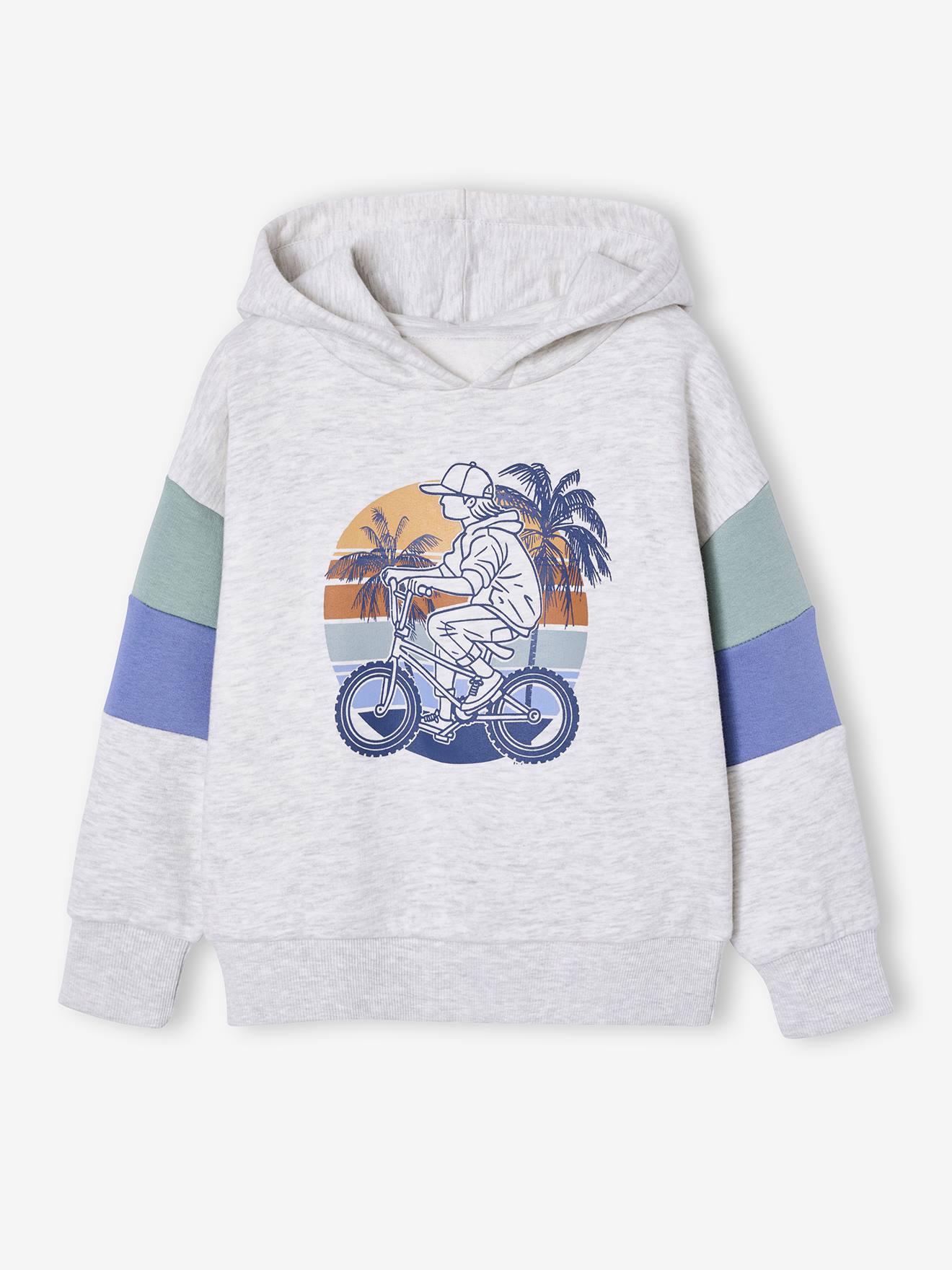 Sweater met capuchon met print gemêleerd wit