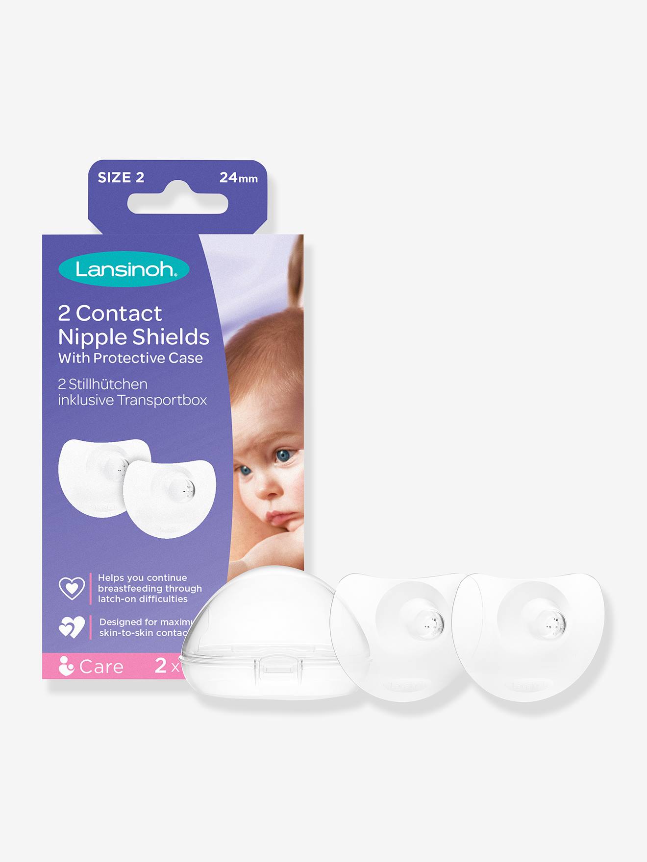 Inclusief borstopzetstukjes x 2 + beschermhoesje LANSINOH wit