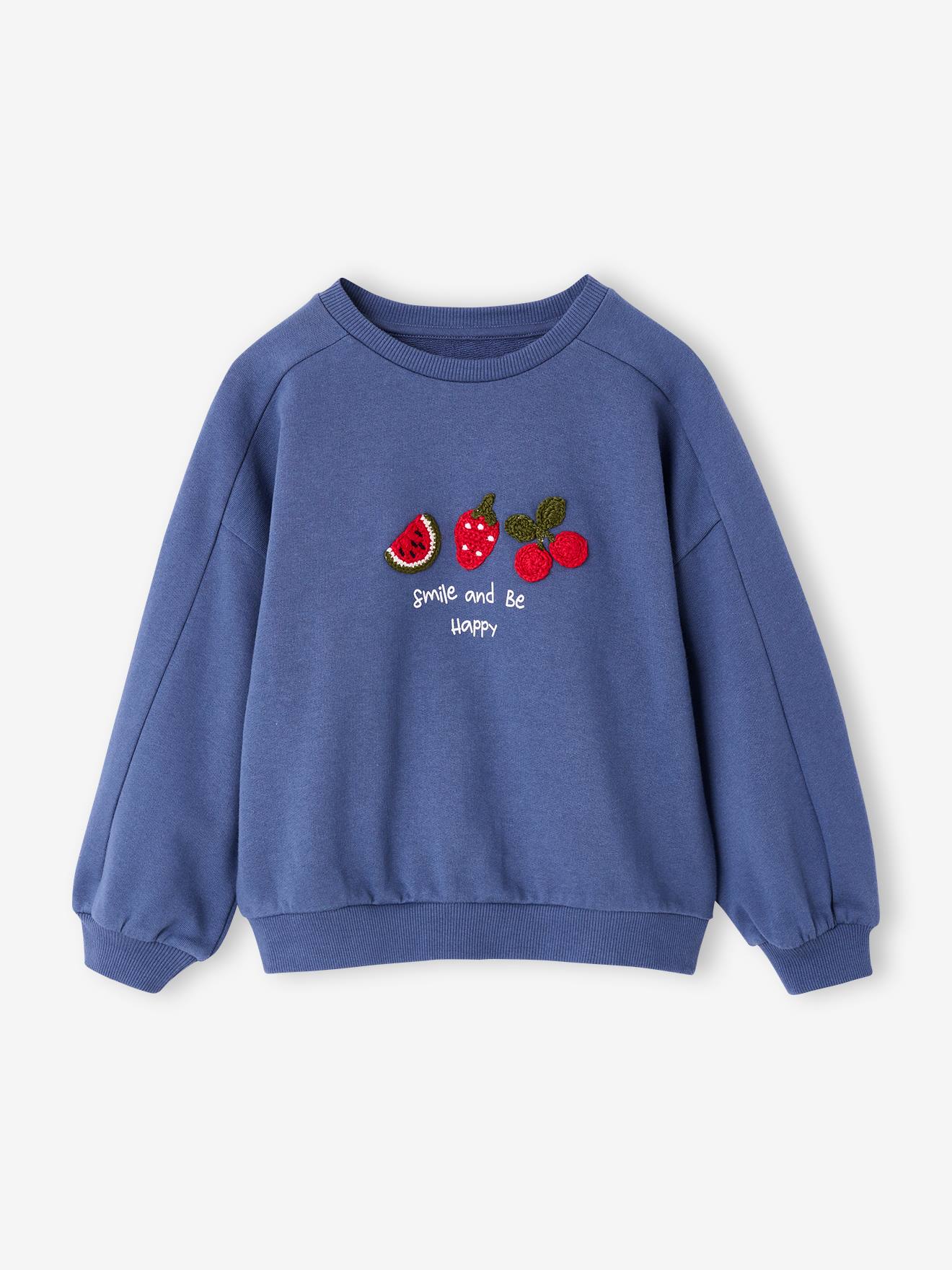 Meisjessweater met fantasiemotief indigoblauw