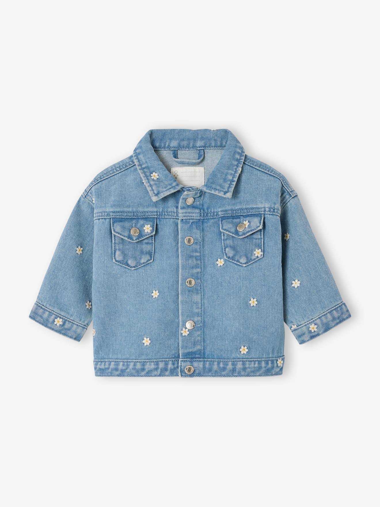 Denim jas baby meisjes bloemen stone