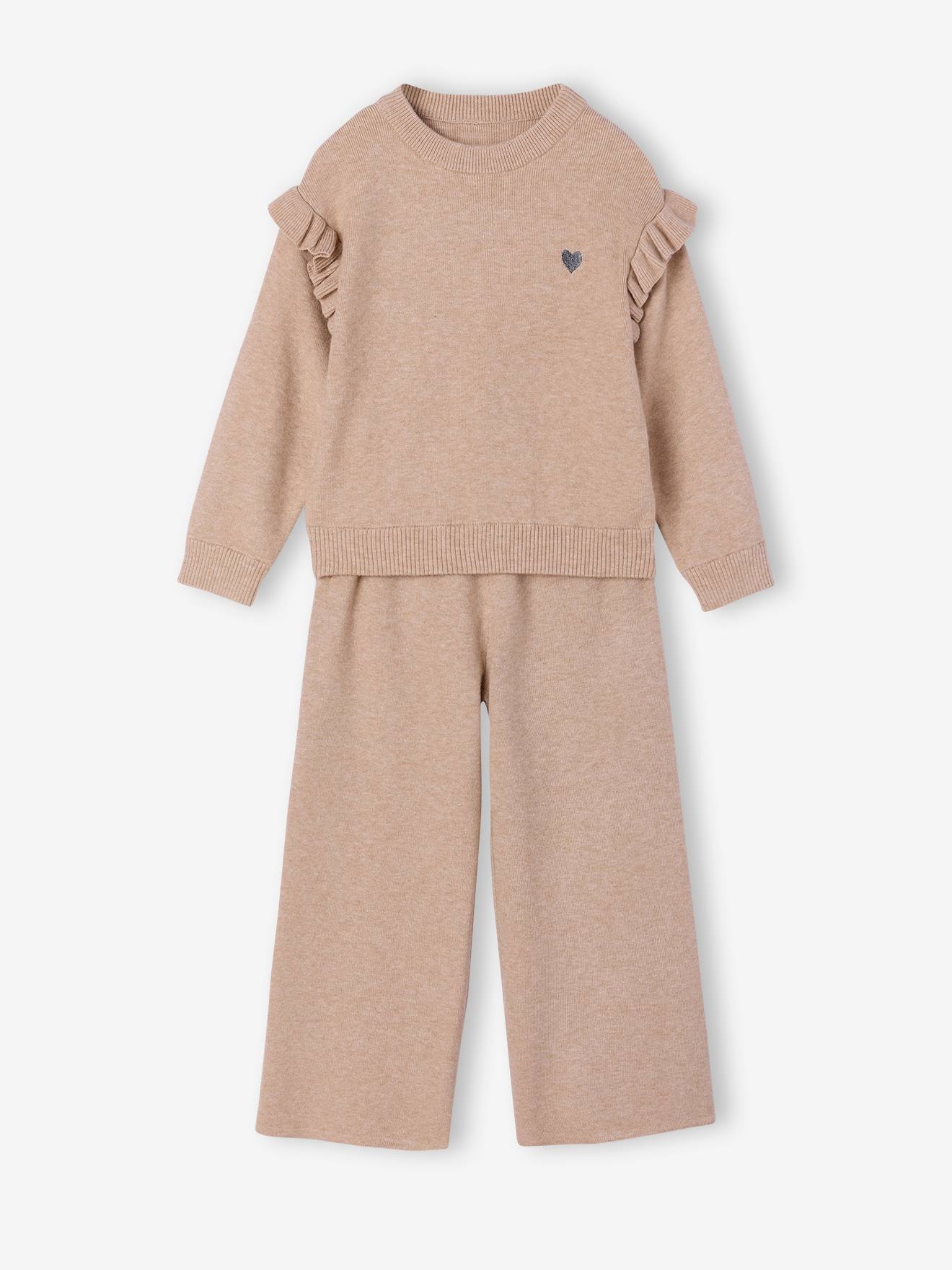 Set met wijde broek voor meisjes gemêleerd beige