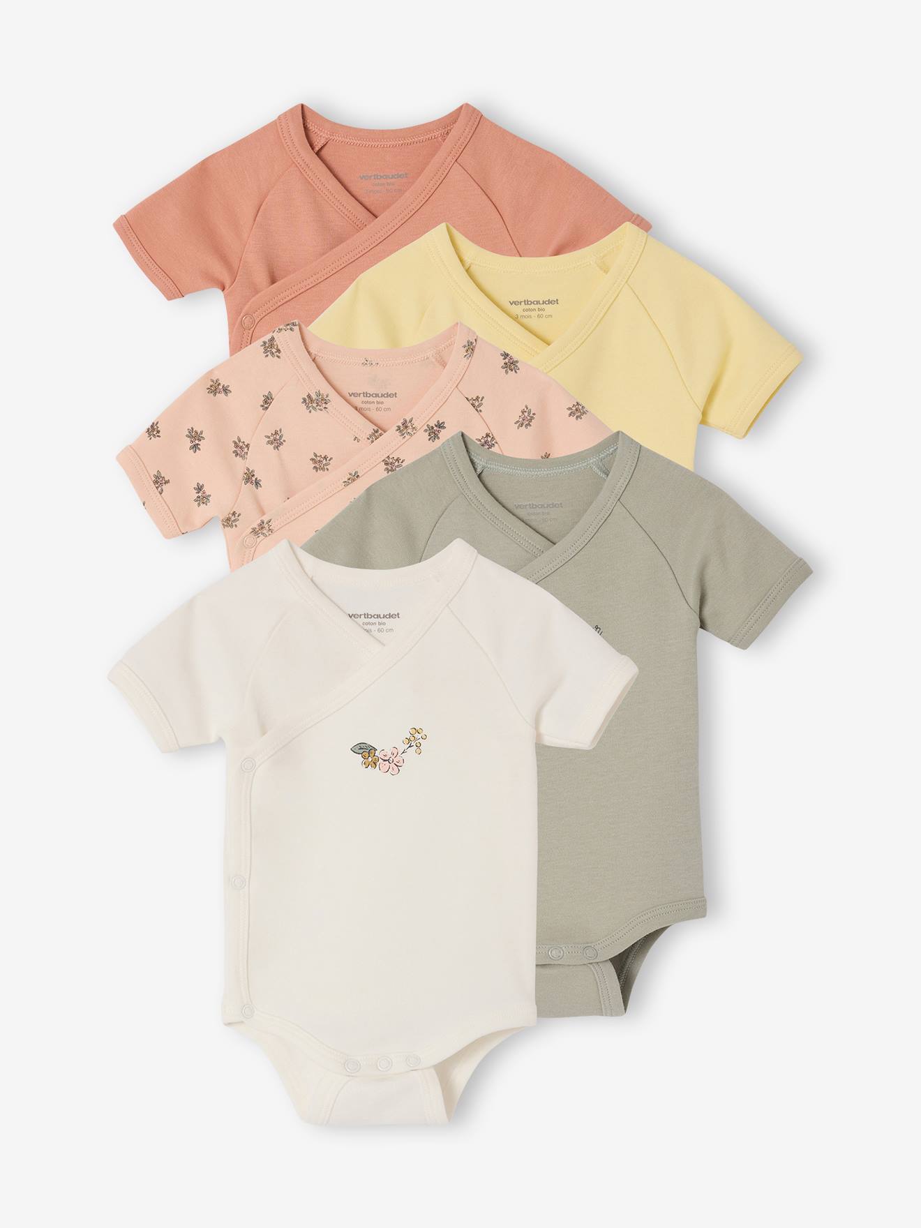 Set van 5 body's met korte mouwen met bloemenprint rozen