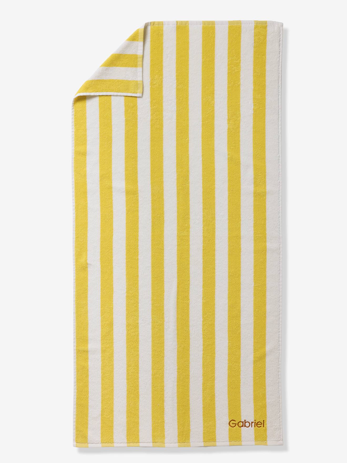 Personaliseerbare gestreepte badhanddoek TRANSAT, met gerecycled katoen geel, gestreept