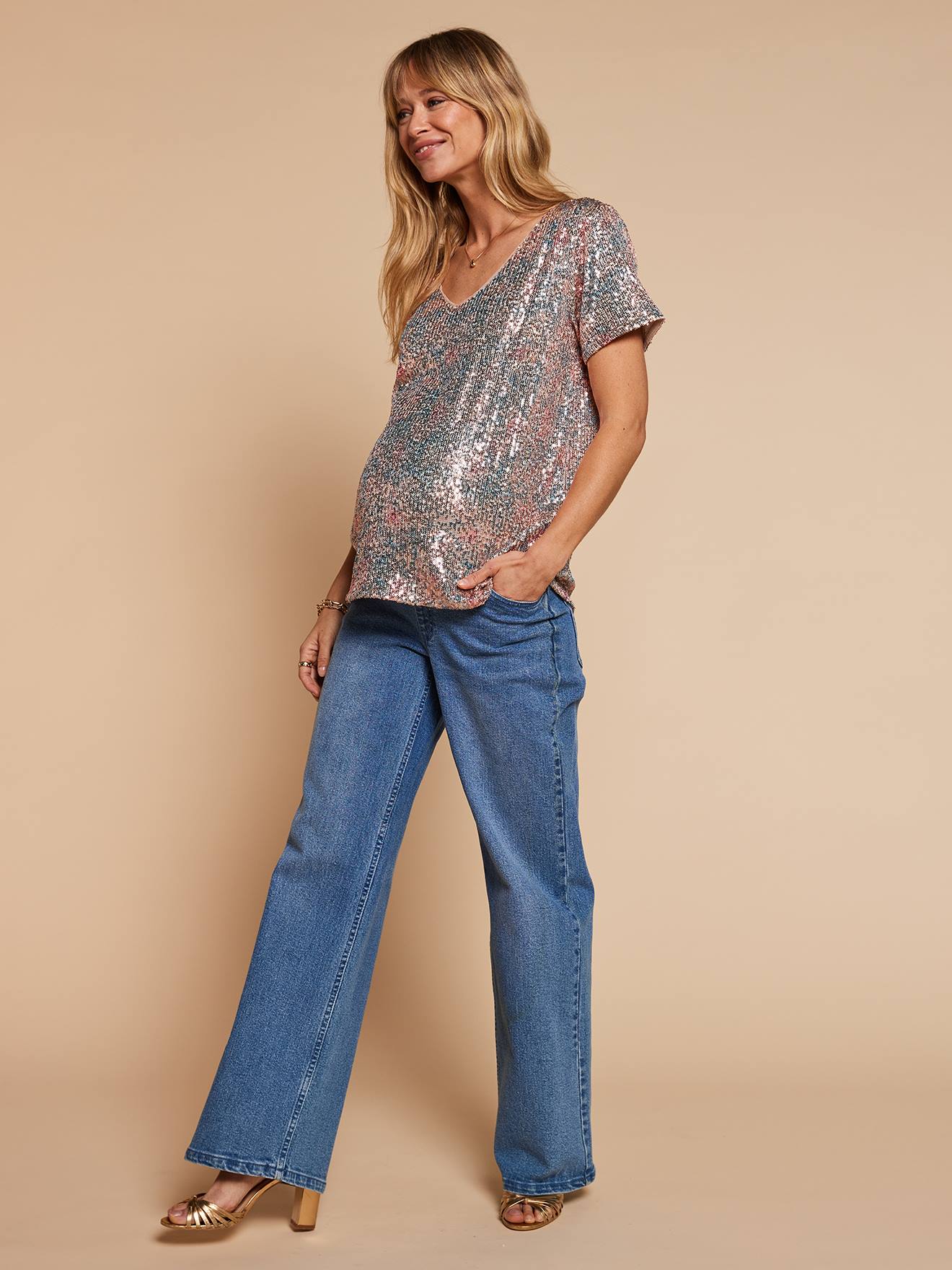 T-shirt voor zwangerschap en borstvoeding met pailletten meerkleurig