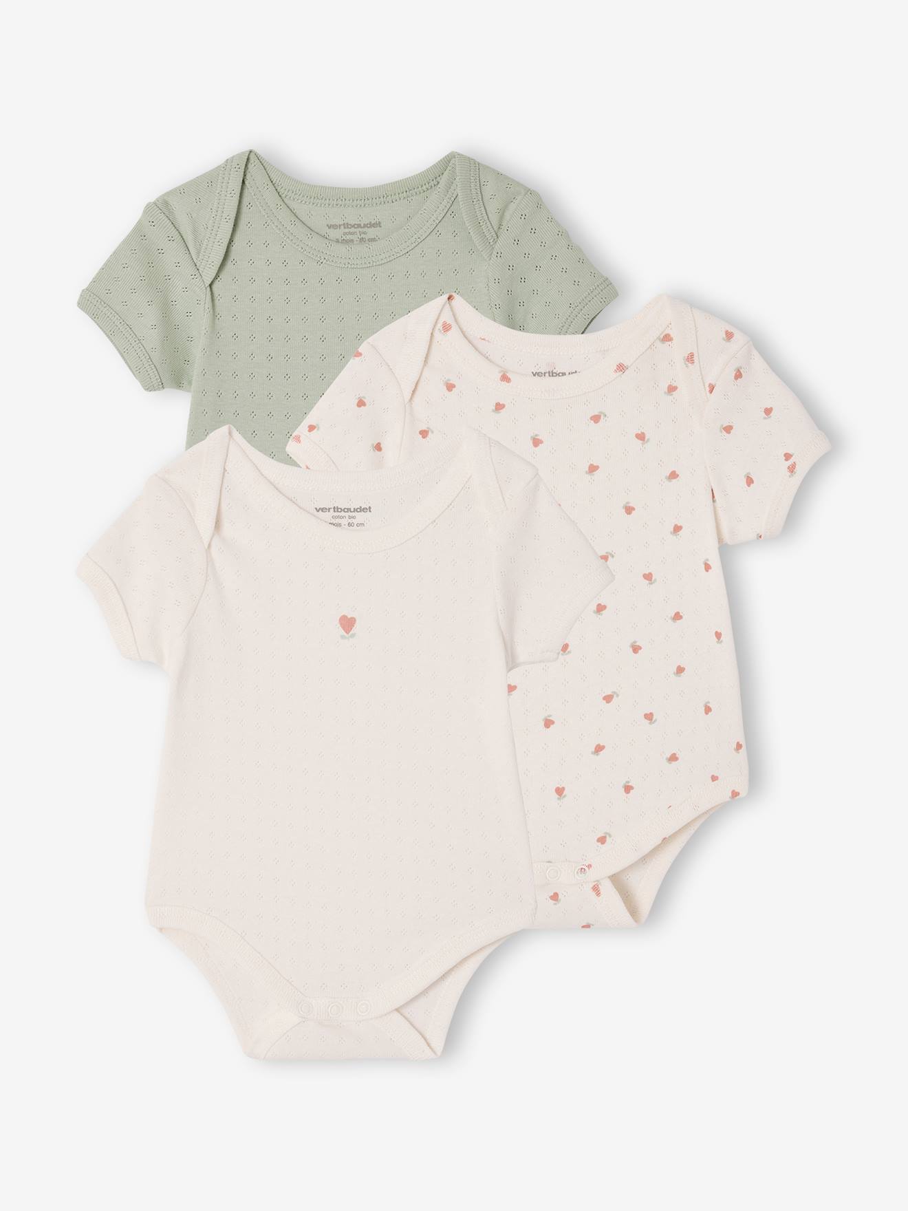 Set van 3 body's met korte mouwen in pointelle saliegroen