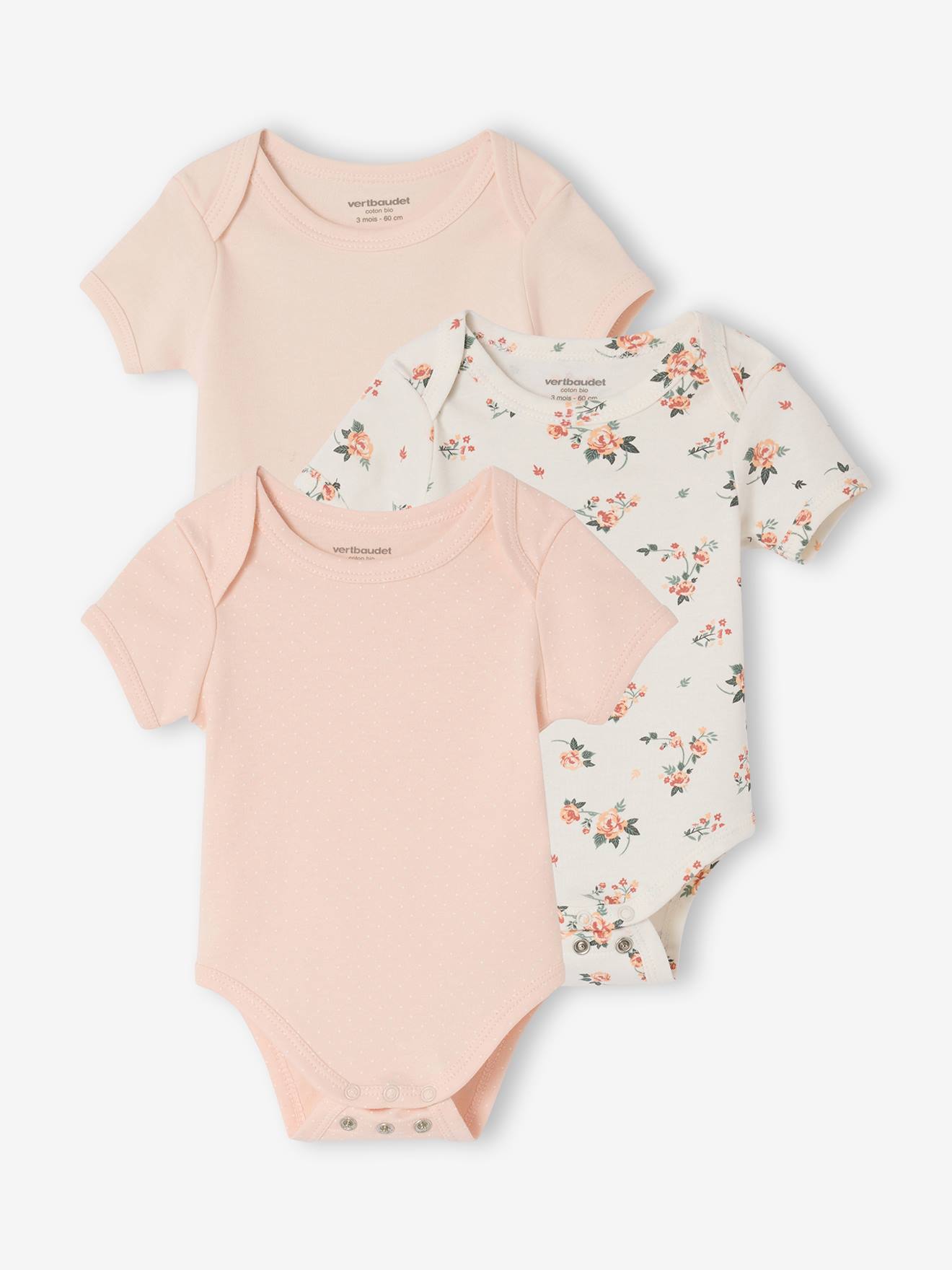 Set van 3 body's baby korte mouwen lichtroze