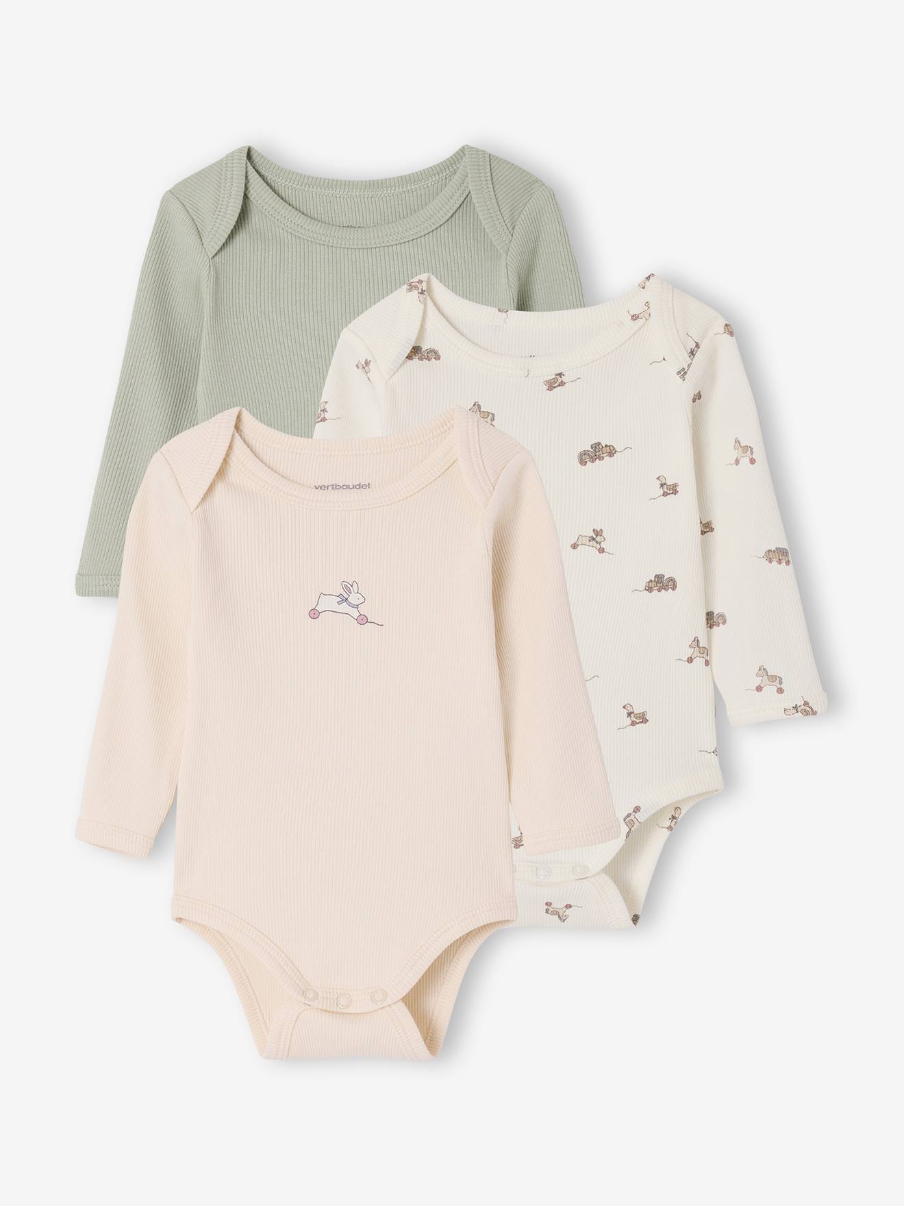 Set van 3 body's baby lange mouwen saliegroen