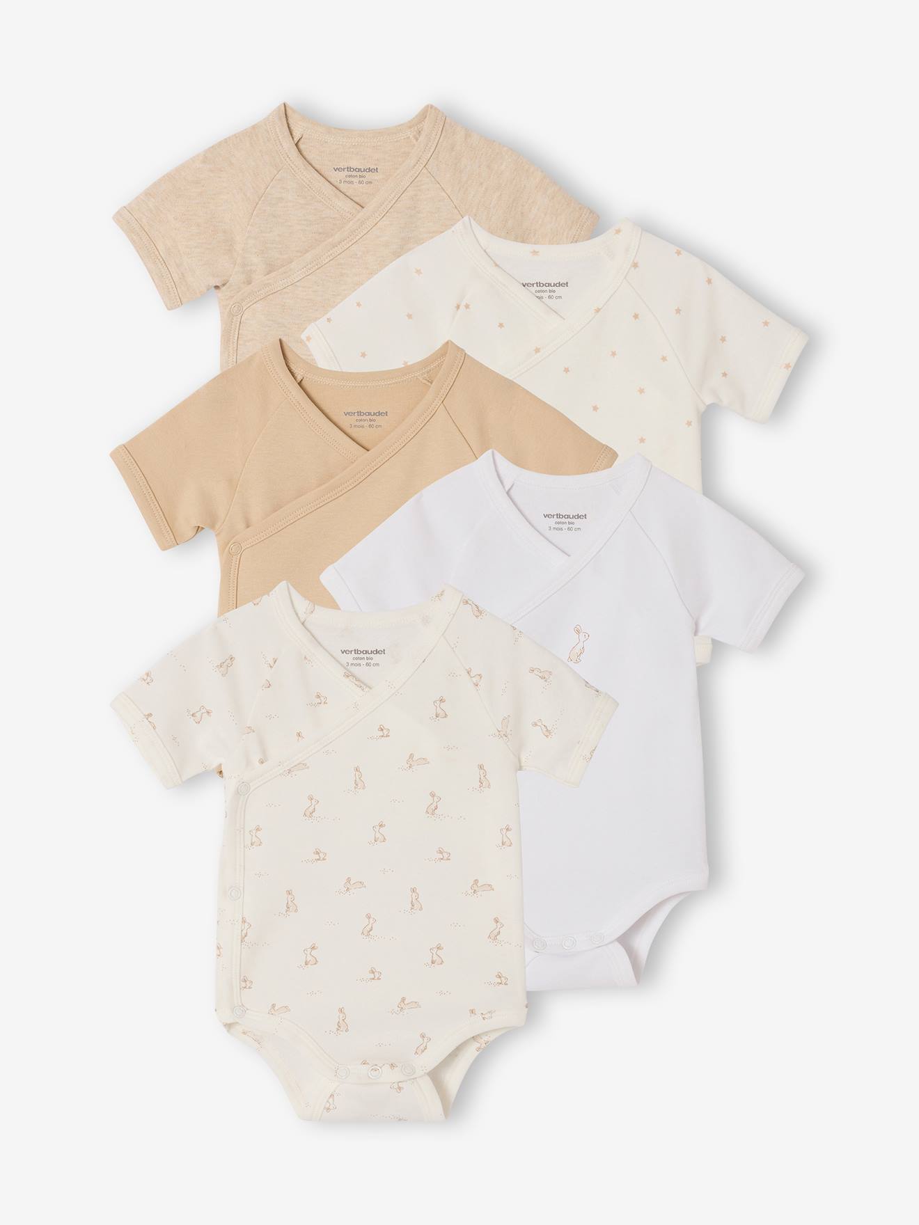 Set van 5 body's baby korte mouwen konijn gemêleerd grijs