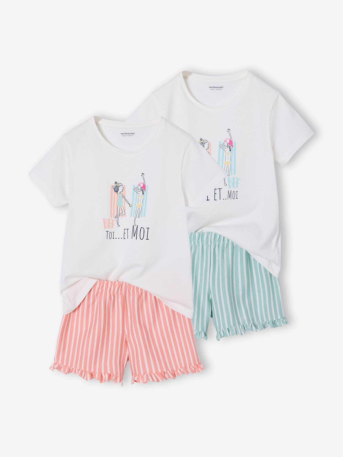 Set van 2 pyjamashorty voor meisjes ecru