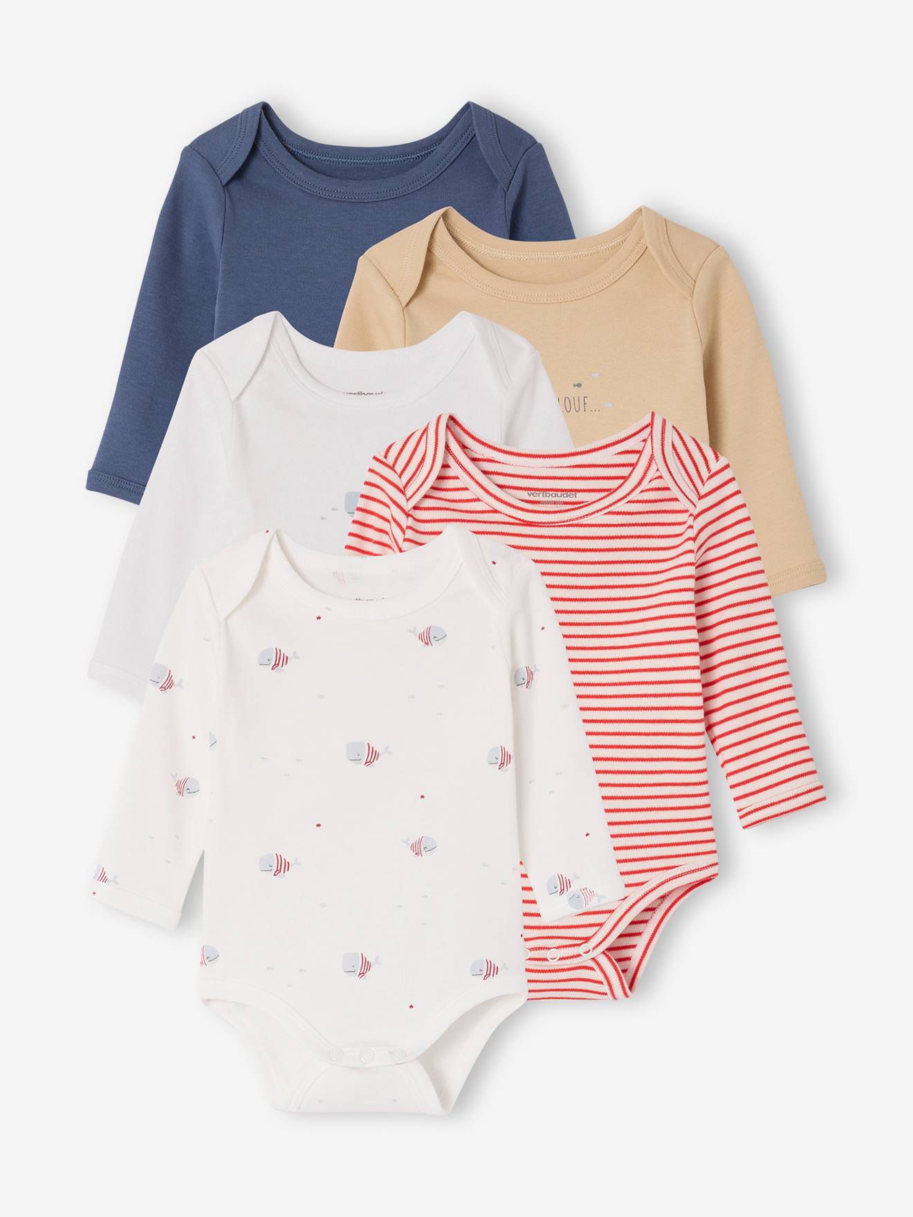 Set van 5 body's met lange mouwen walvis blauw