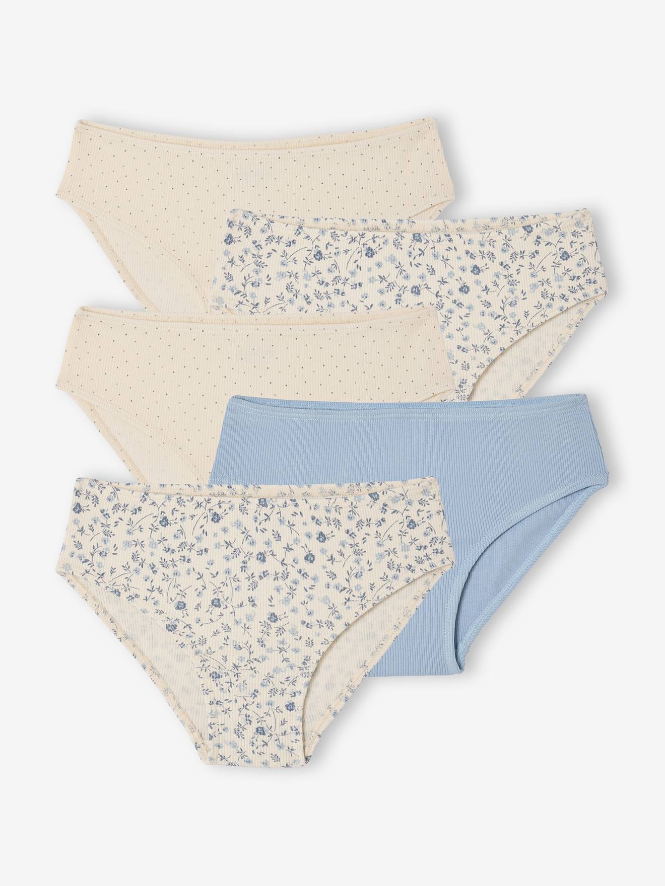 Set van 5 slipjes for girls geribbeld ecru