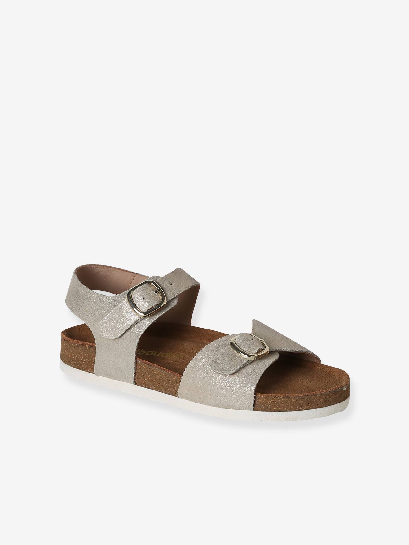 Leren sandalen voor kinderen met dubbele gespen goud