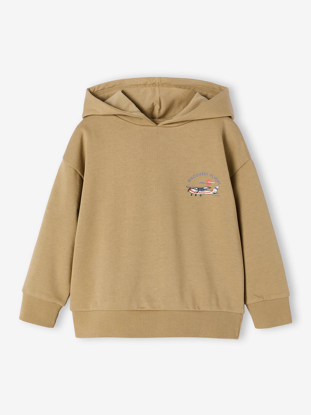 Sweater met capuchon jongen katoen komijn