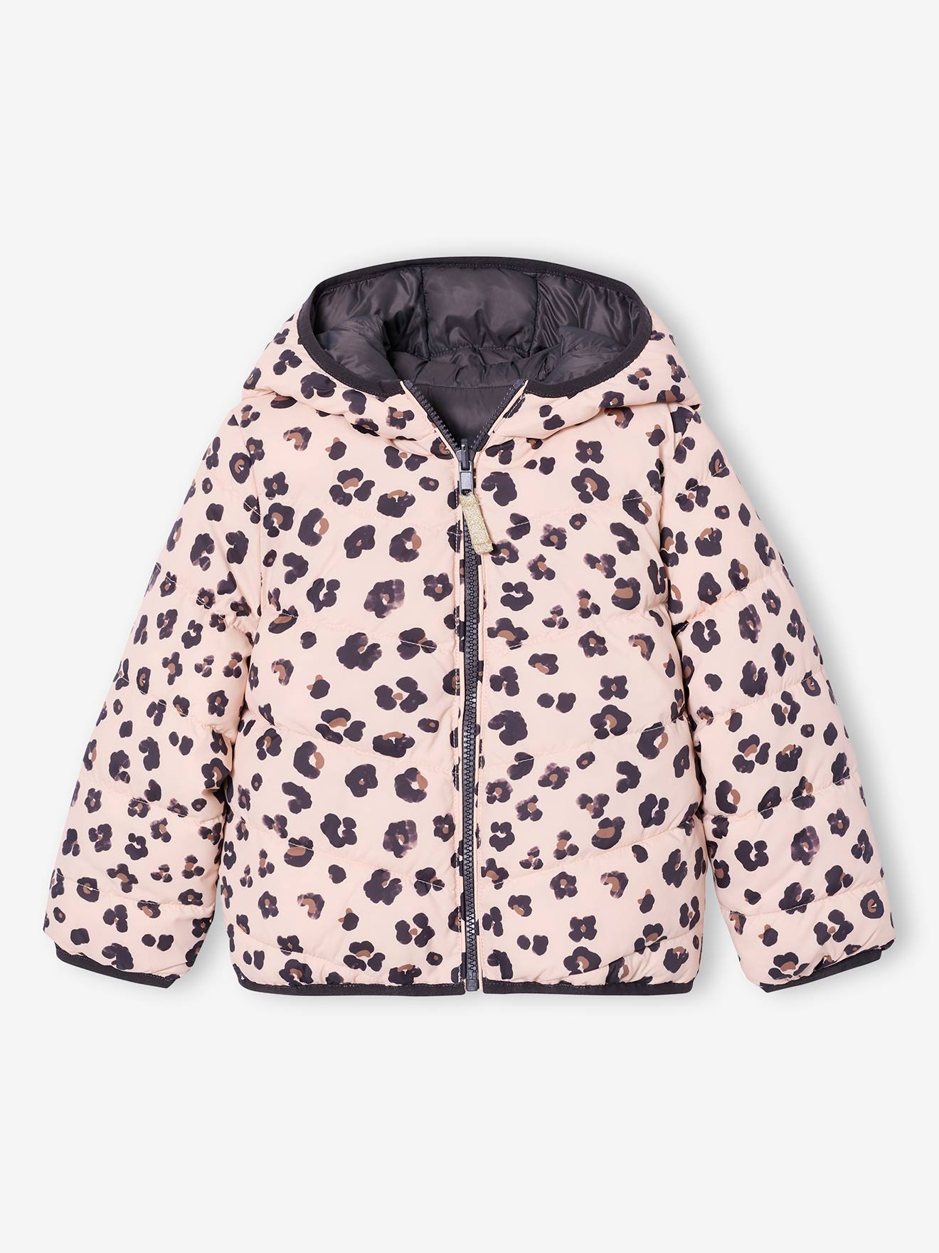 Lichtgewicht omkeerbaar donsjack voor meisjes antraciet