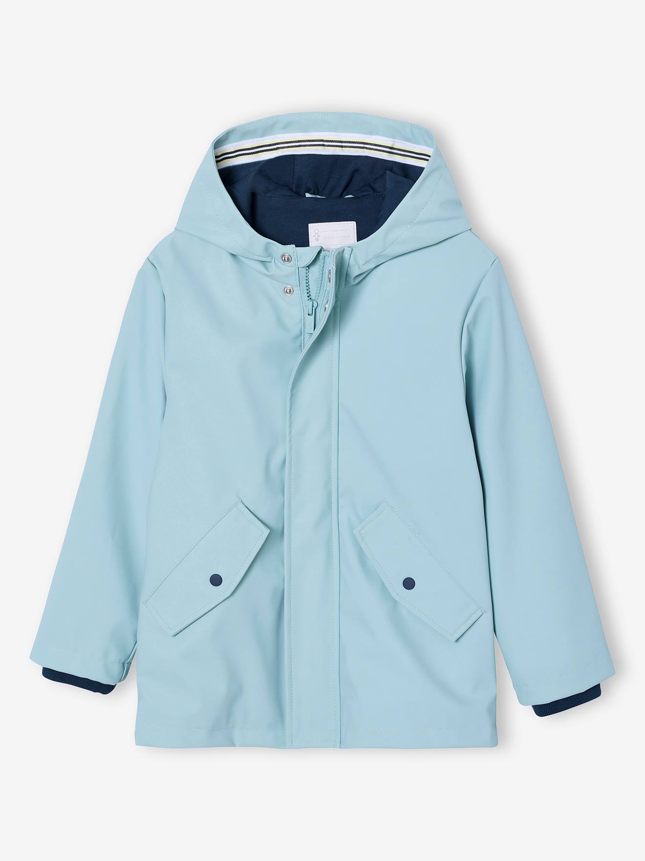 Regenjas met capuchon en meerdere zakken blauwgroen
