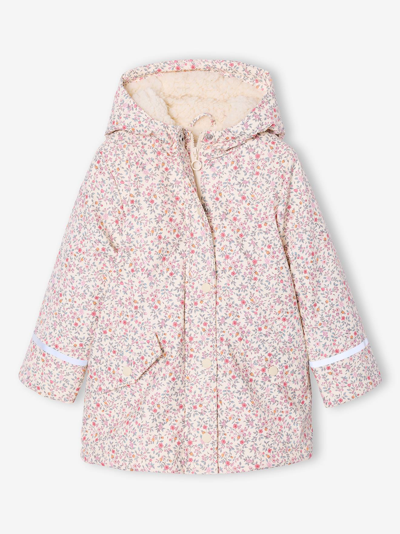 Regenjas voor meisjes met capuchon en sherpa voering meerkleurig