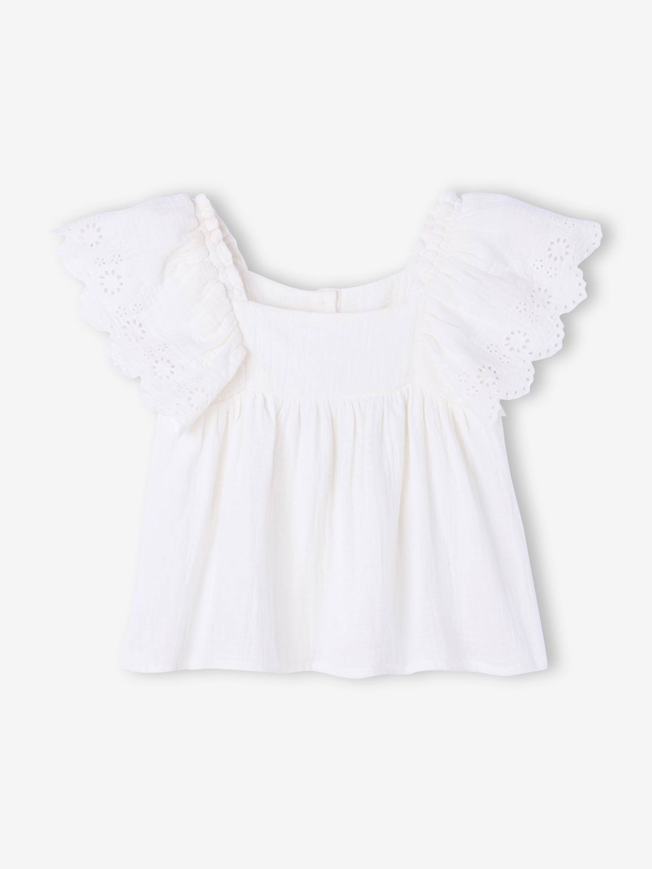Blouse met ruches van katoengaas ecru