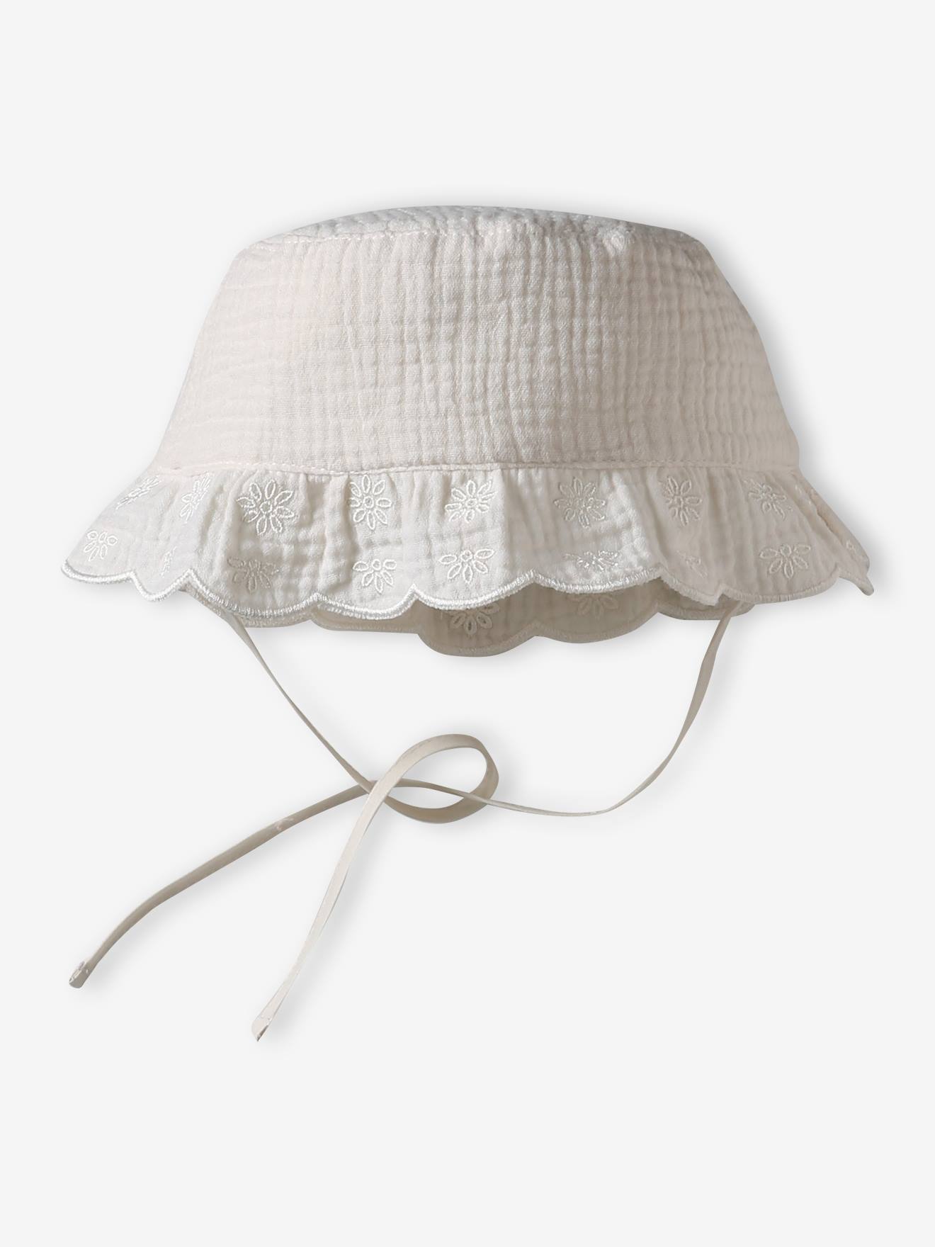 Babymuts voor meisjes met geschulpte randen ecru