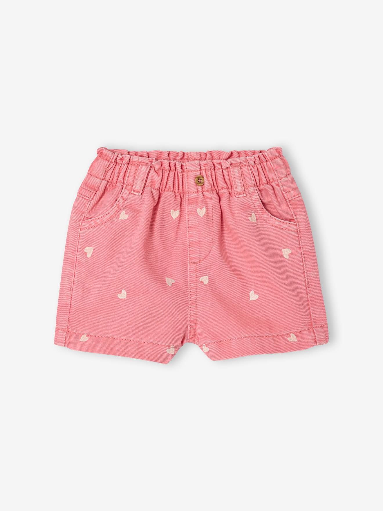 Geborduurde short voor babymeisjes snoepjesroze