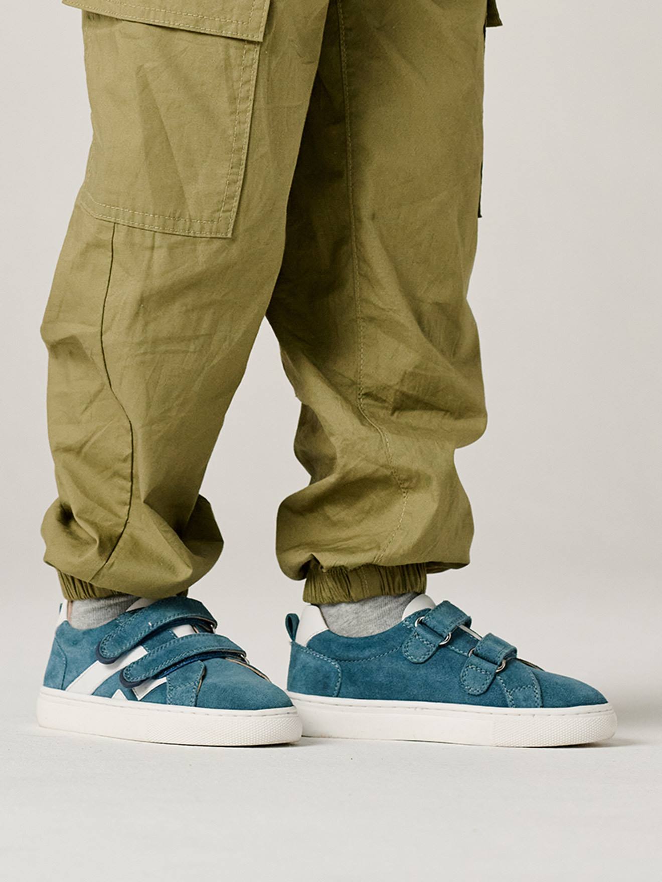 Leren sneakers met klittenband voor jongens kleutercollectie jeansblauw