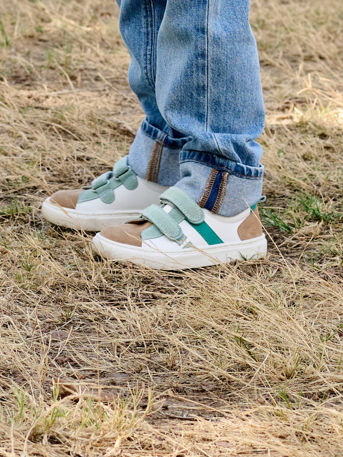 Leren sneakers met klittenband voor jongens kleutercollectie veel groen