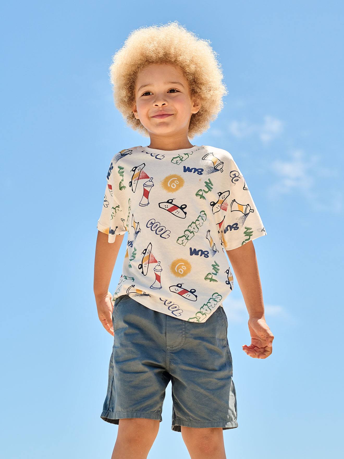 Elastische bermuda voor jongens jeansblauw