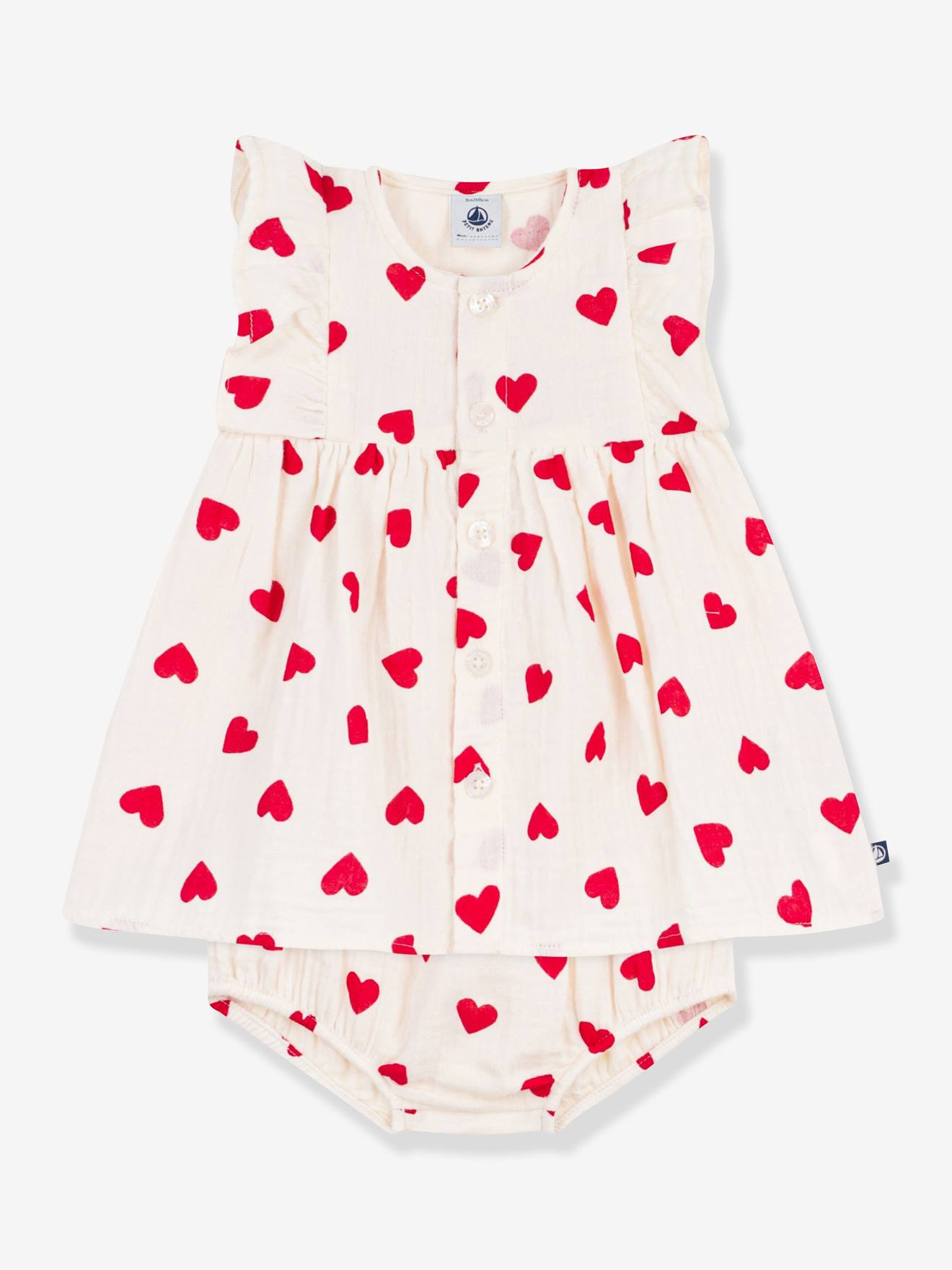 Jurk en bloomer baby met ruches van katoen ecru
