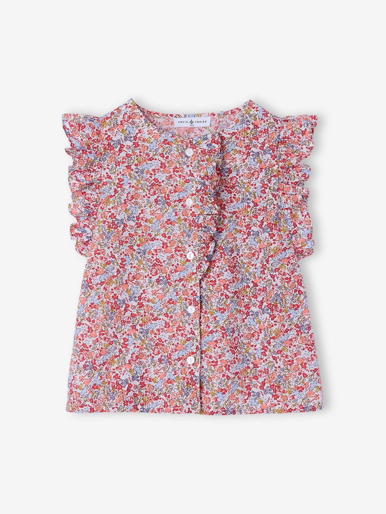 Meisjesblouse met ruches op de mouwen meerkleurig