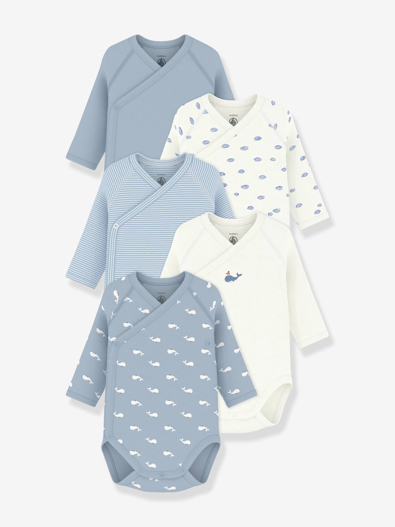 Set van 5 gekruiste body's met lange mouwen baby wit