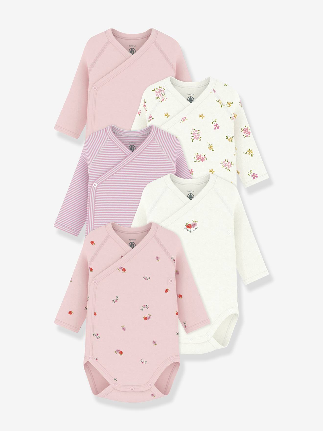 Set van 5 gekruiste body's baby PETIT BATEAU wit