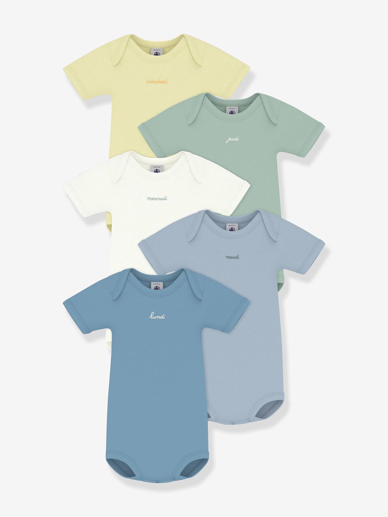 Set van 5 body's katoen PETIT BATEAU wit