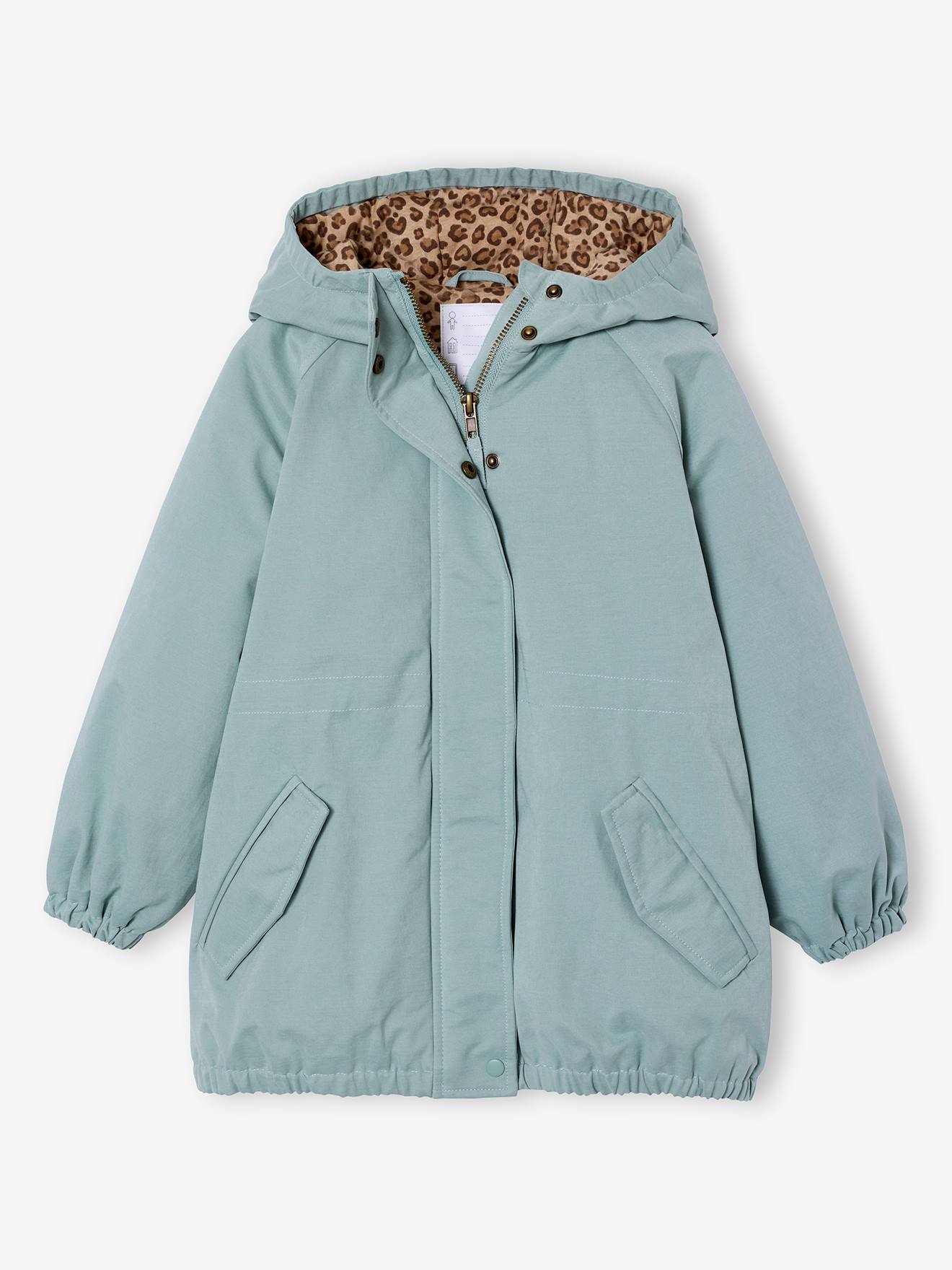 Lange parka met capuchon voor meisjes groengrijs