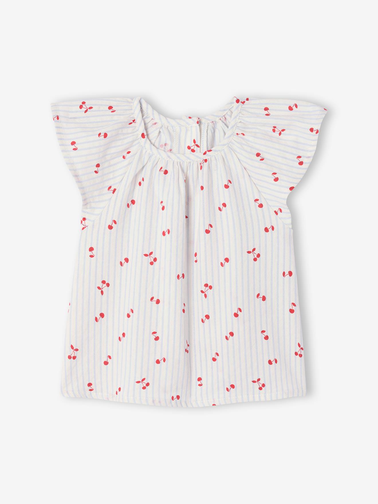Blouse met korte mouwen voor babymeisjes blauw, gestreept